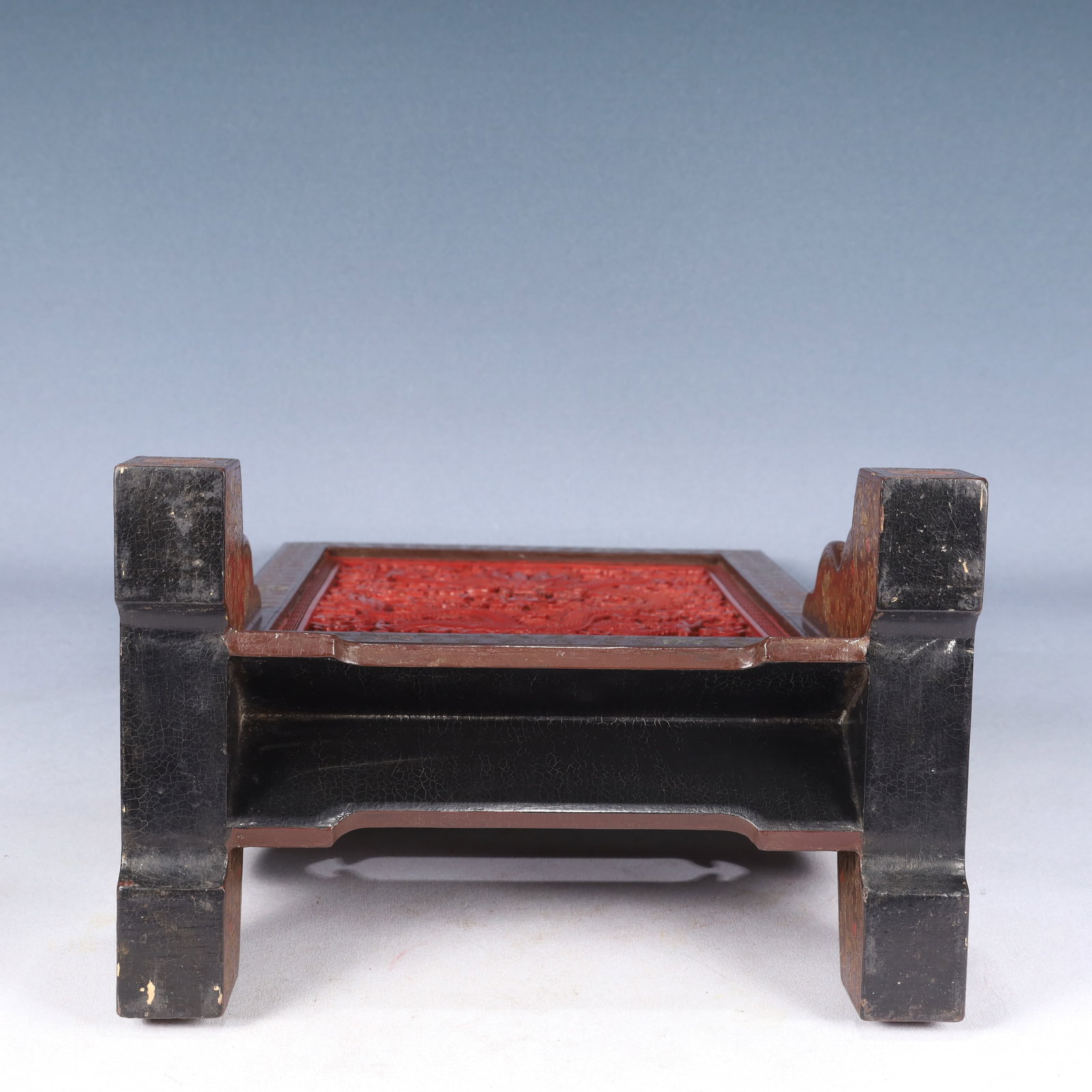 A Huge Carved Red Lacquer Auspicious Cloud and Dragon Pattern Table Screen - 9