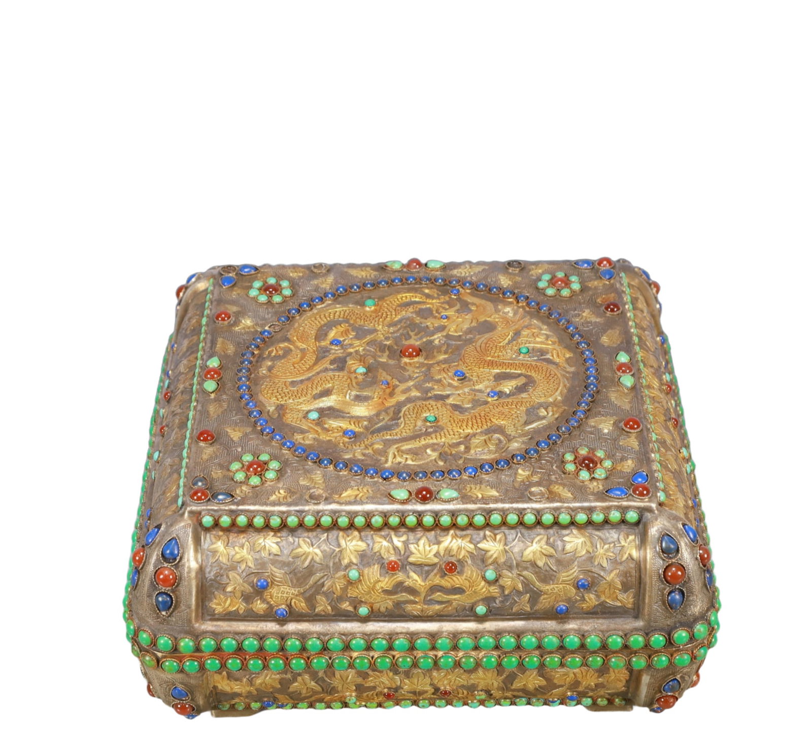 A Rare Gilt Silver Dragon Pattern Cover Box,Inlaid Gems (1 of 8)