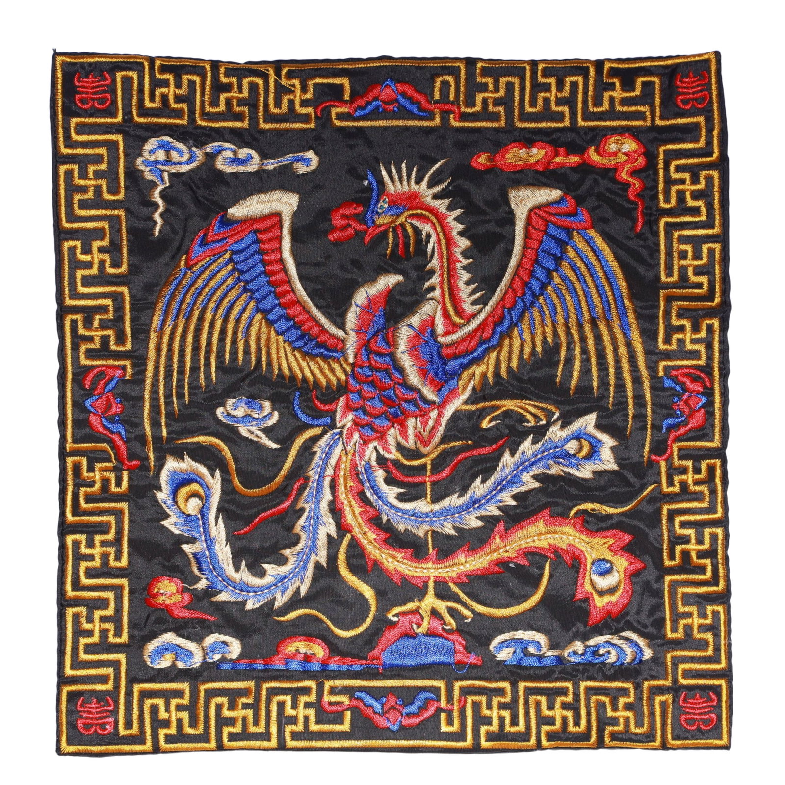 An Exquisite Embroidery Phoenix Pattern Civil Official Rank Badges: An Exquisite Embroidery Phoenix Pattern Civil Official Rank Badges,Qing Dynasty,China,Size:10.2inx10.2in 刺绣凤官补,中国清代
