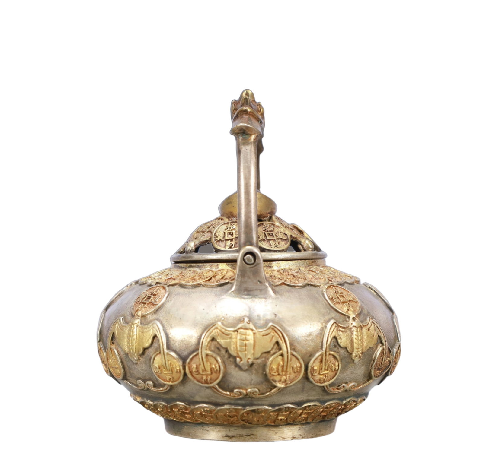 A Rare Gilt Silver Bats Pattern Teapot - 6