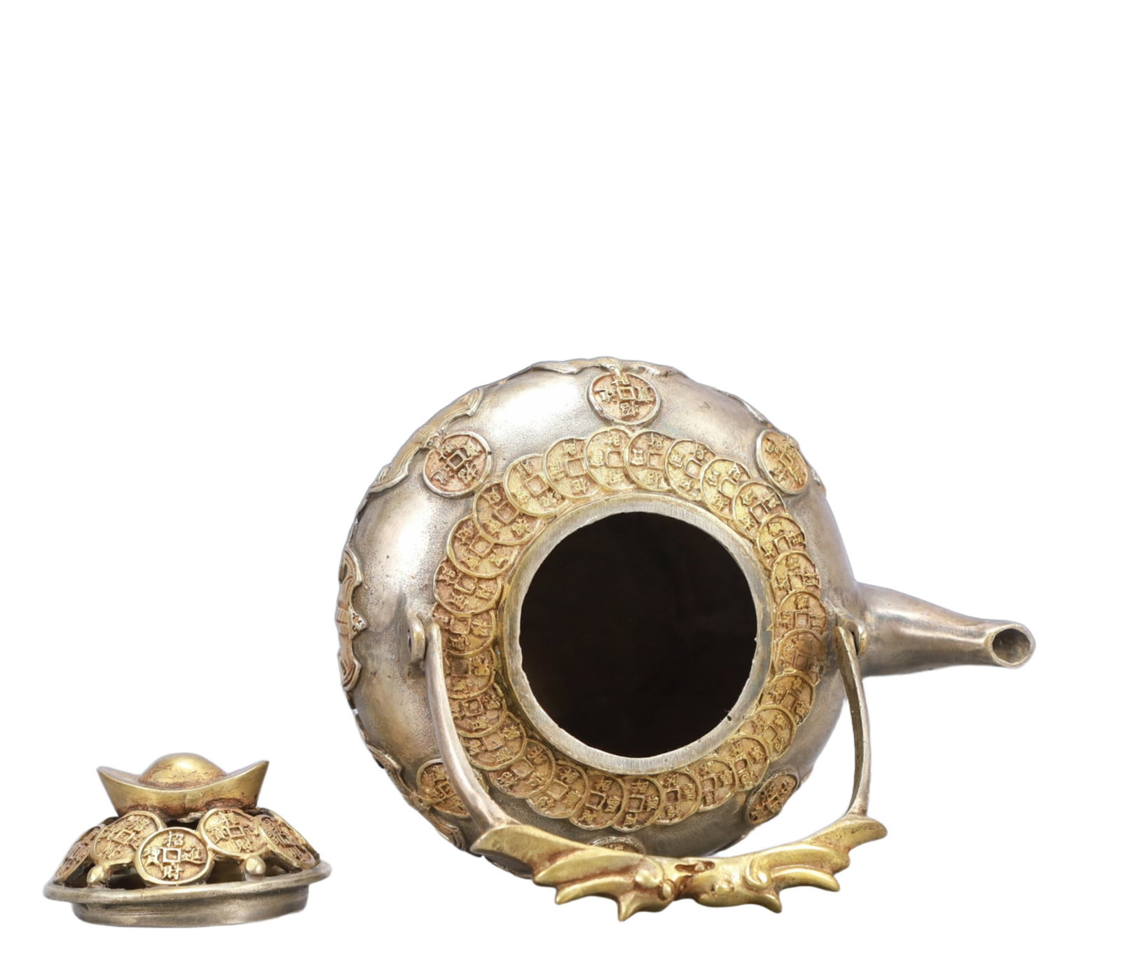 A Rare Gilt Silver Bats Pattern Teapot - 7