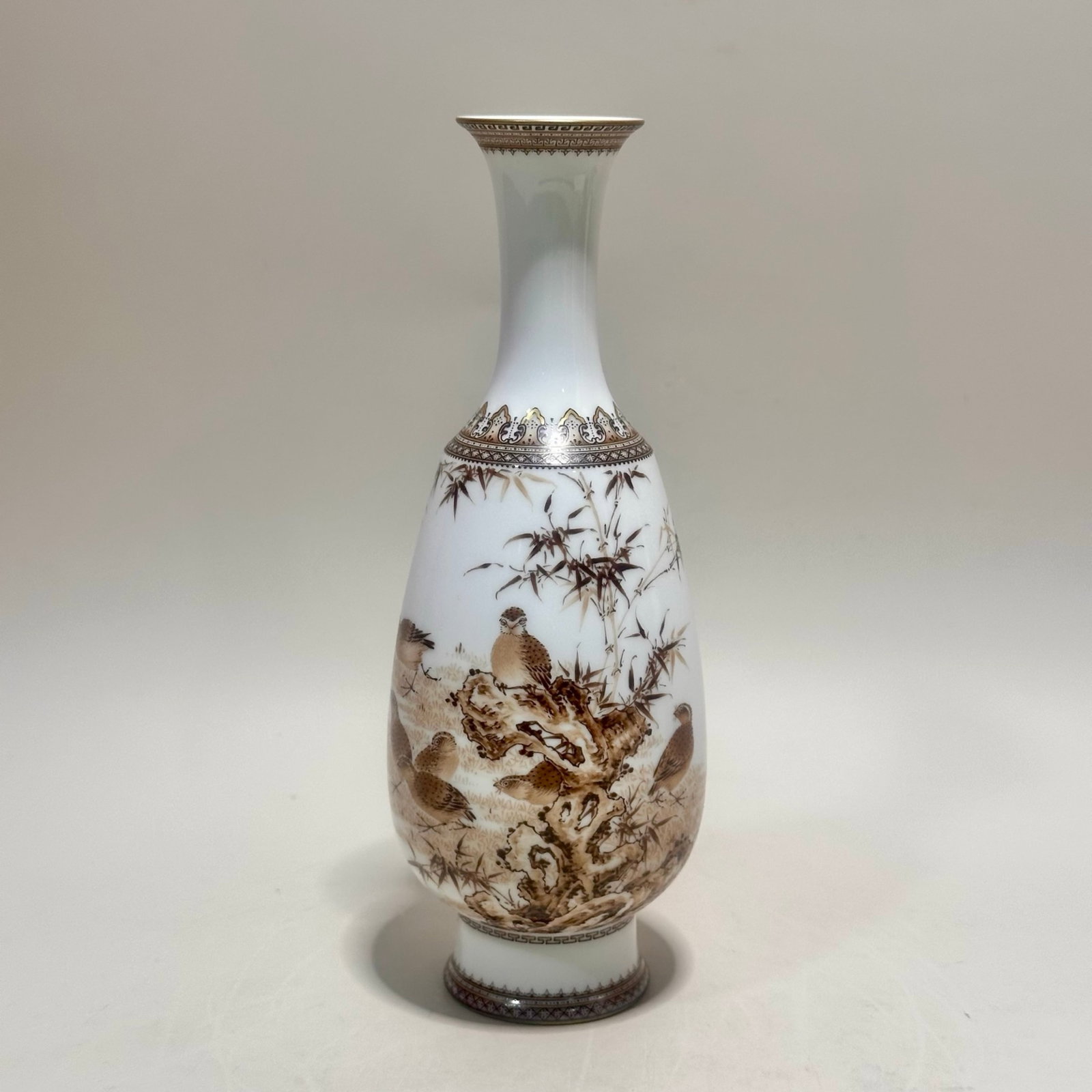 An Exquisite Ink Color Painted Gold Flower and Bird Pattern Vase,with poem: An Exquisite Ink Color Painted Gold Flower and Bird Pattern Vase,with poem,Qing Dynasty,China,Yongzheng Four-character Mark,Size:7.2inx2.7in 墨彩描金花鸟纹