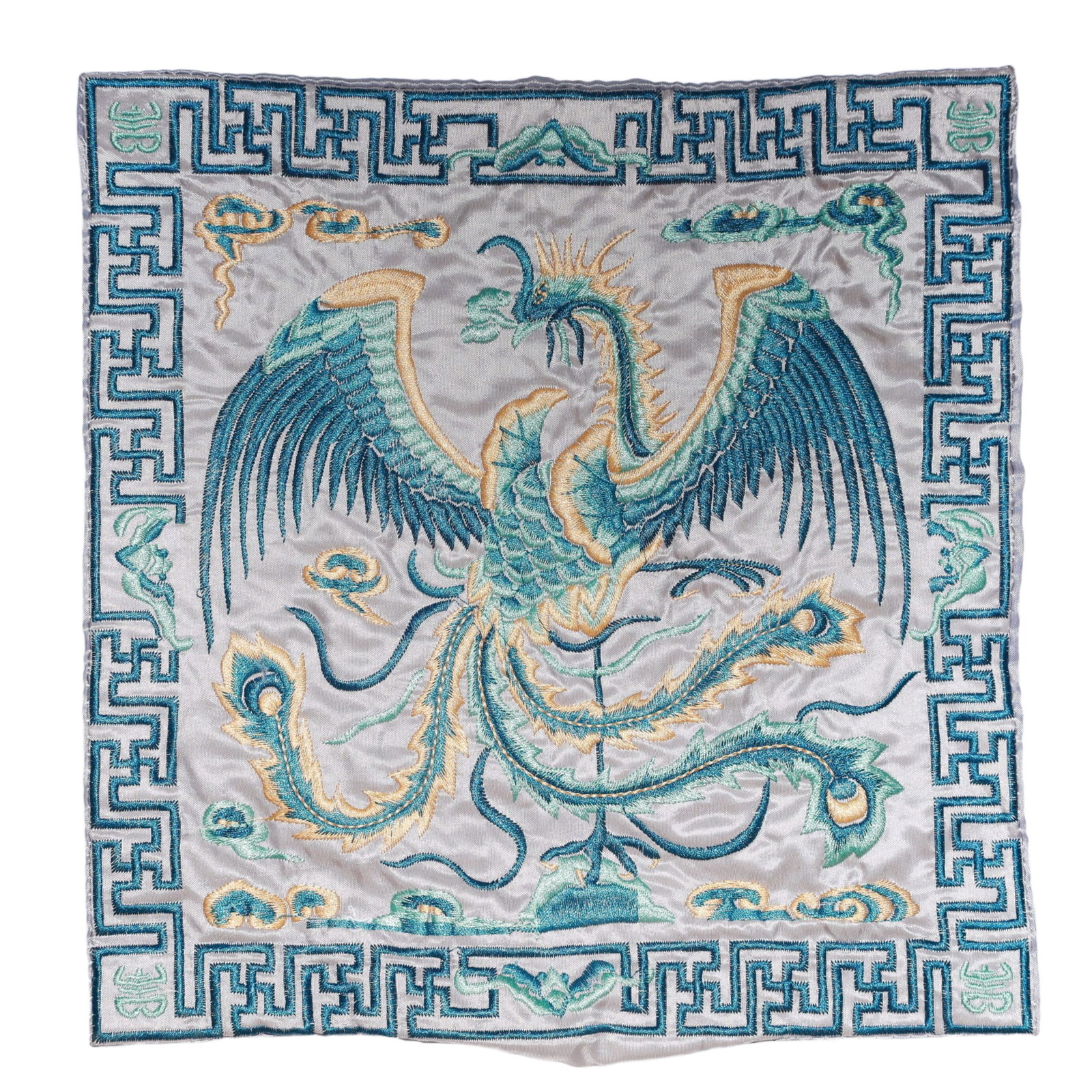 An Exquisite Embroidery Phoenix Pattern Civil Official Rank Badges: An Exquisite Embroidery Phoenix Pattern Civil Official Rank Badges,Qing Dynasty,China,Size:10.2inx10.2in 刺绣凤官补,中国清代