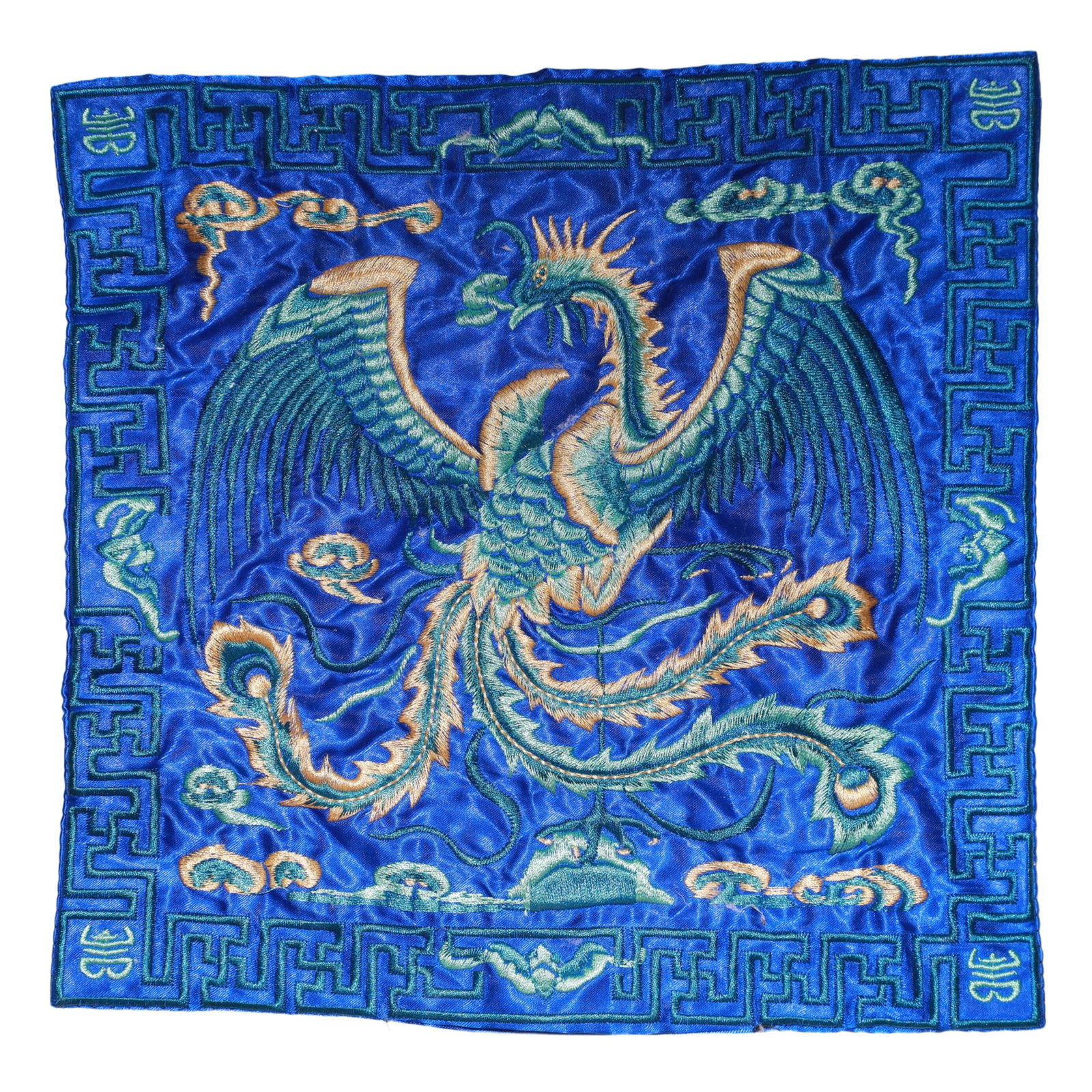 An Exquisite Embroidery Phoenix Pattern Civil Official Rank Badges: An Exquisite Embroidery Phoenix Pattern Civil Official Rank Badges,Qing Dynasty,China,Size:10.2inx10.2in 刺绣凤官补,中国清代