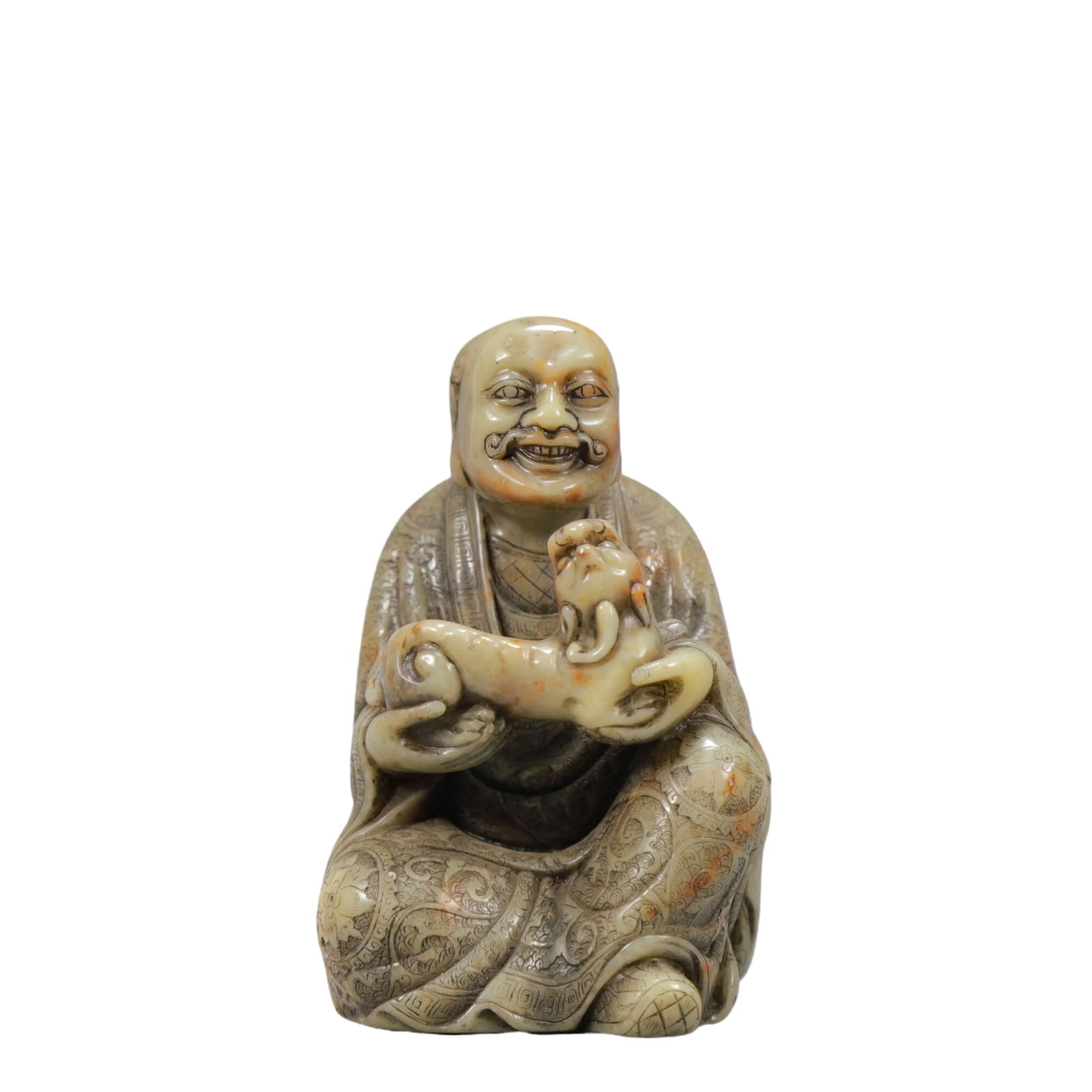 An Exquisite Shoushan Stone Statue of Arhat: An Exquisite Shoushan Stone Statue of Arhat,Qing Dynasty,China,Size:2.2inx2inx3.5in,Weight:250g 寿山石罗汉像,中国清代