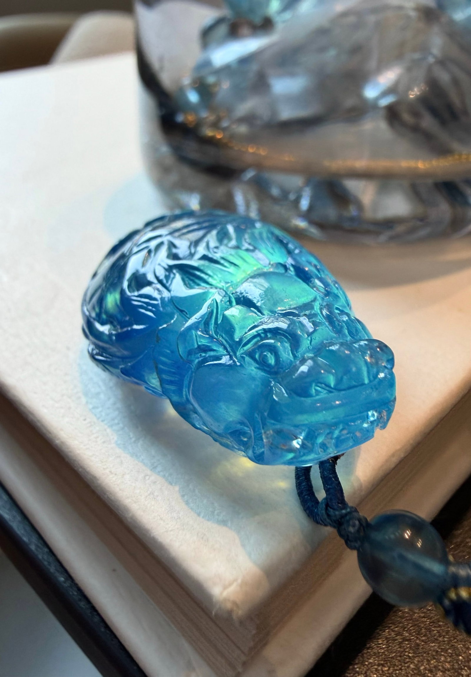 An Exquisite Aquamarine Dragon and Turtle Necklace: An Exquisite Aquamarine Dragon and Turtle Necklace,Size:43mmx26.5mmx13mm,Weight:25.6g 海蓝宝龙龟项链