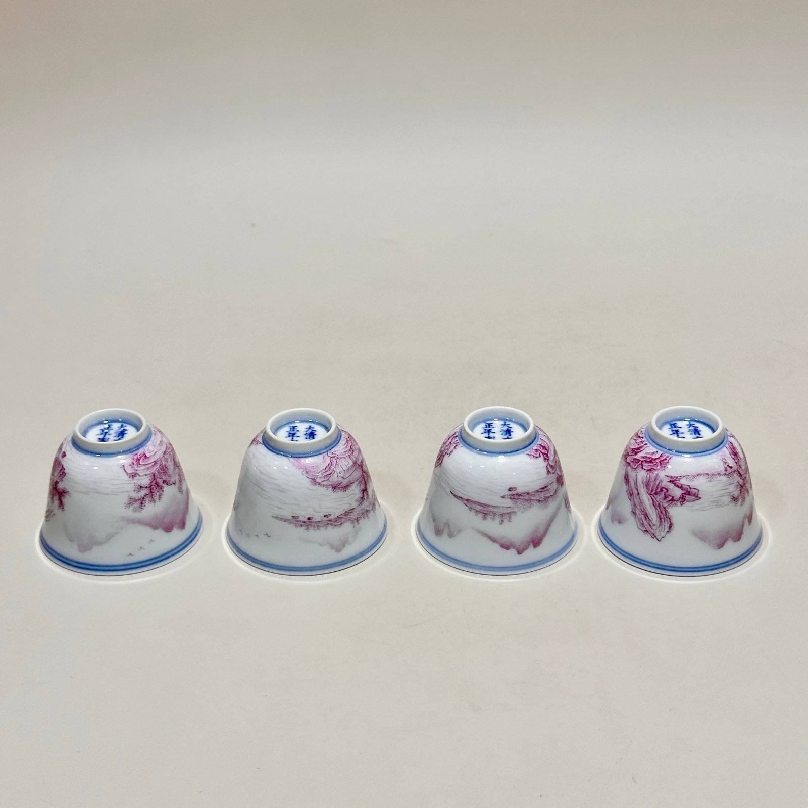 A Set of Fine Ruby Red-Glazed Landscape Pattern Cups - 11