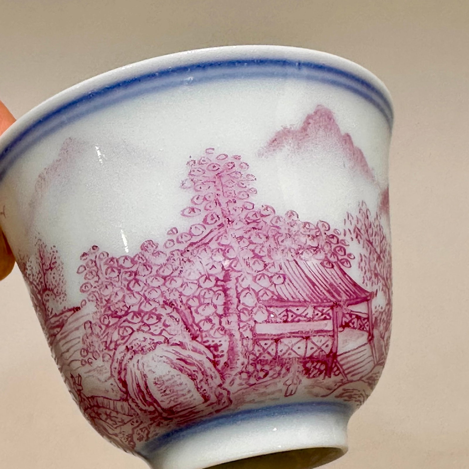 A Set of Fine Ruby Red-Glazed Landscape Pattern Cups - 8