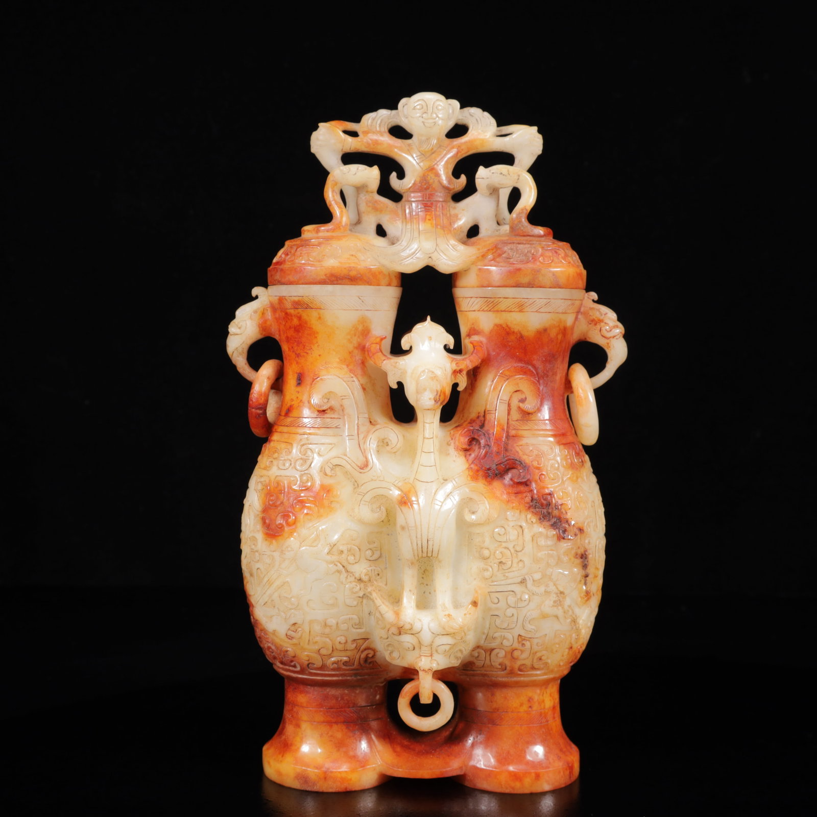 An Exquisite White Jade Dragon and Phoenix Pattern Double-Ears Bottle: An Exquisite White Jade Dragon and Phoenix Pattern Double-Ears Bottle,Qing Dynasty,China,Size:4.7inx2inx9.1in,Weight:1050g 白玉龙凤纹双耳瓶带İ