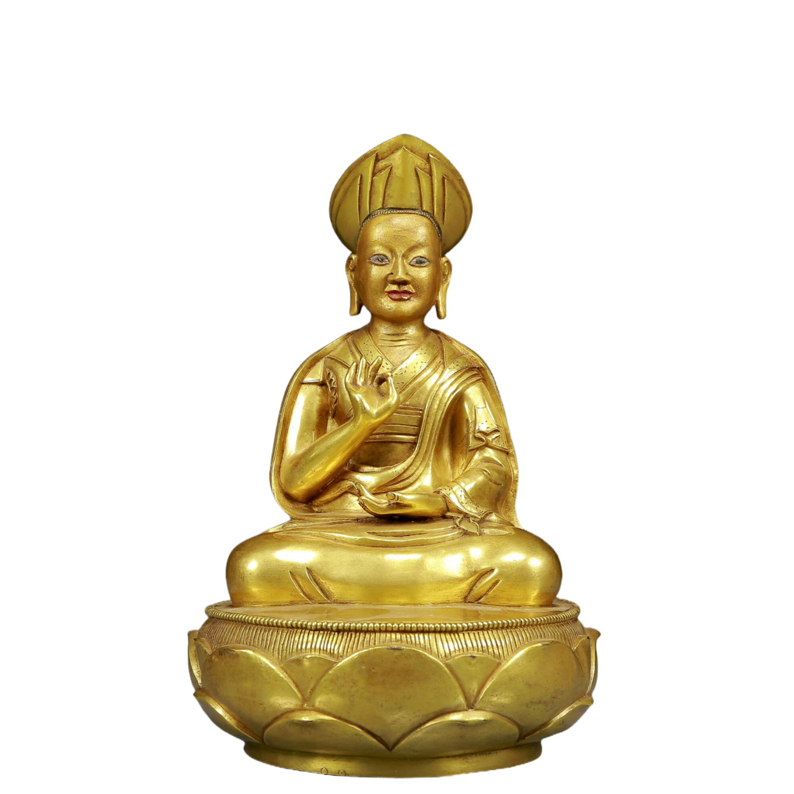 A Solemn Gilt Bronze Statue of Guru: A Solemn Gilt Bronze Statue of Guru,Ming Dynasty, China,Size:5.5inx9.8in,Weight:2955g 铜鎏金上师像，明代