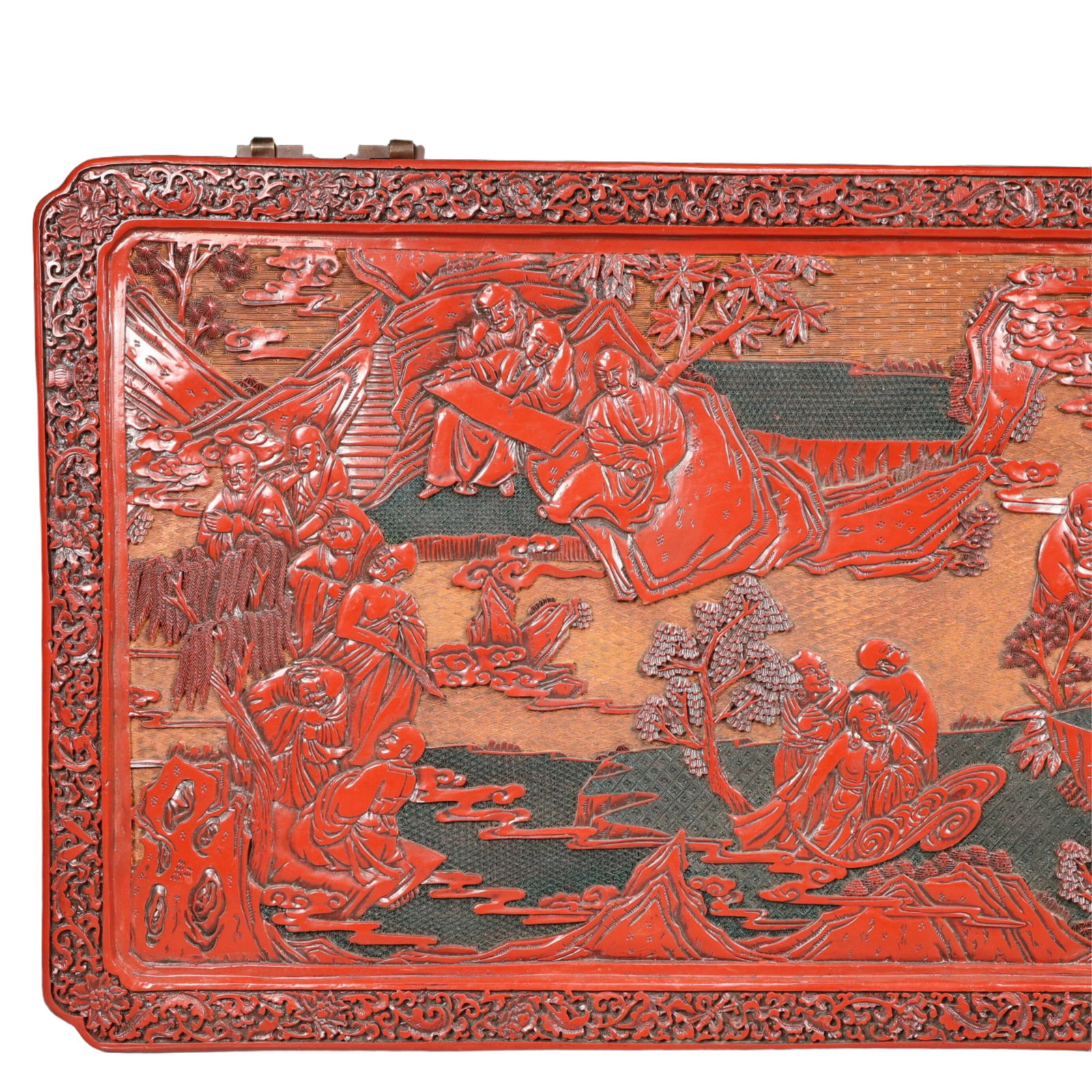 A Rare Carved Red Lacquer Arhat Pattern Hanging Panel - 2