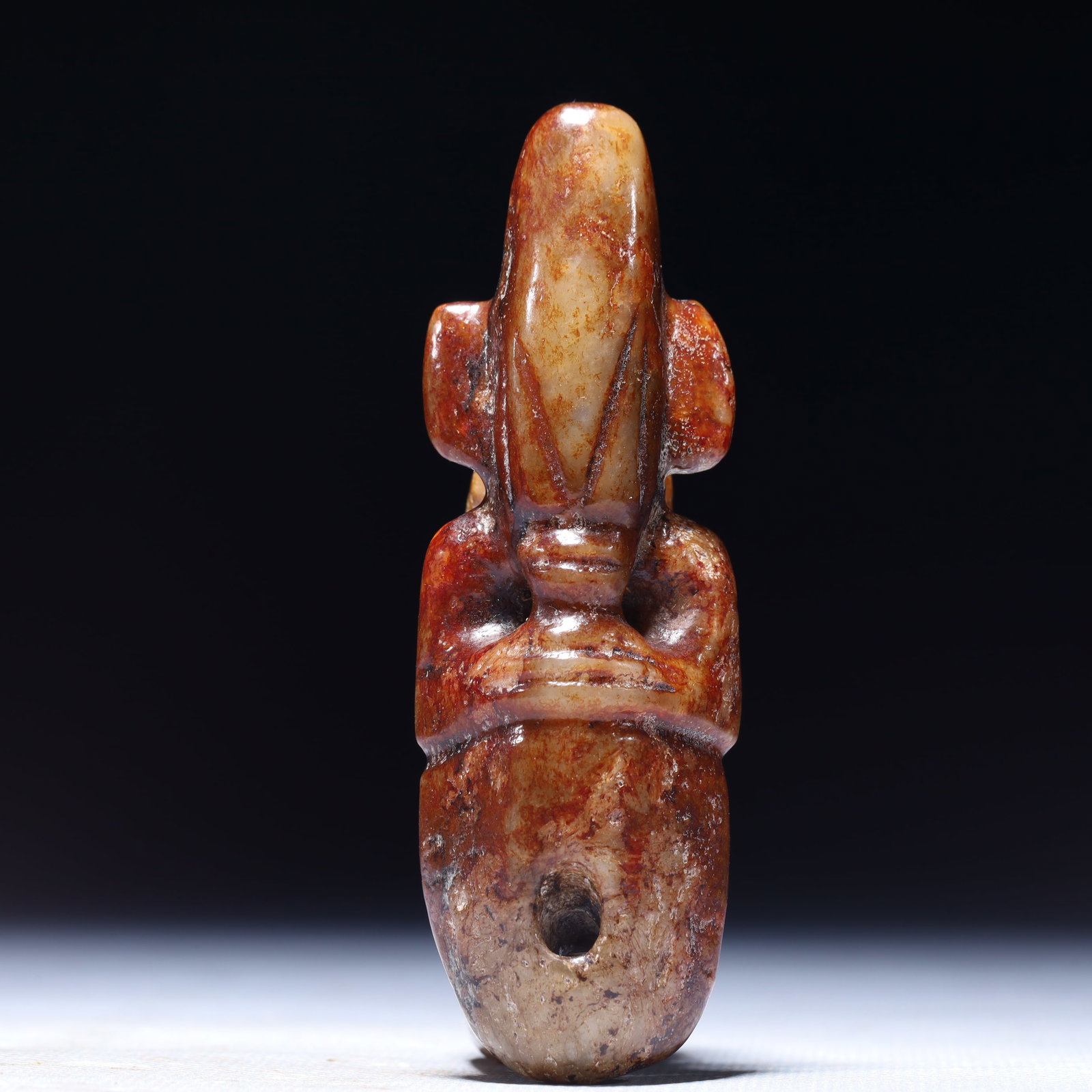 An Archaic Hongshan Culture Yellow Jade Beast-Face Pattern Pendant: An Archaic Hongshan Culture Yellow Jade Beast-Face Pattern Pendant,Ancient Time,China,Size:1.2inx0.6inx3.5in,Weight:65g 红山文化黄玉兽面纹挂