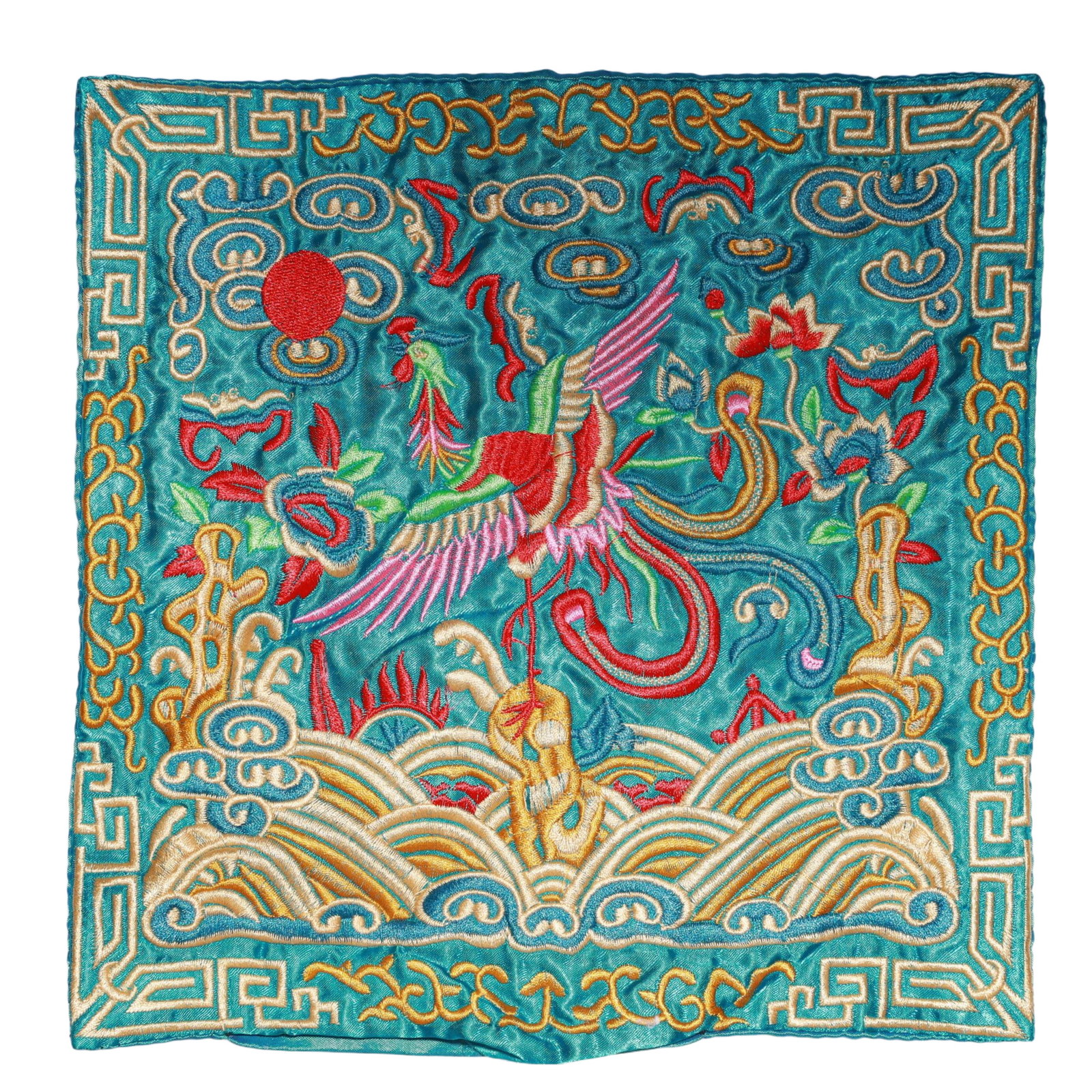An Exquisite Embroidery Phoenix Pattern Civil Official Rank Badges: An Exquisite Embroidery Phoenix Pattern Civil Official Rank Badges,Qing Dynasty,China,Size:10.2inx10.2in 刺绣凤官补,中国清代