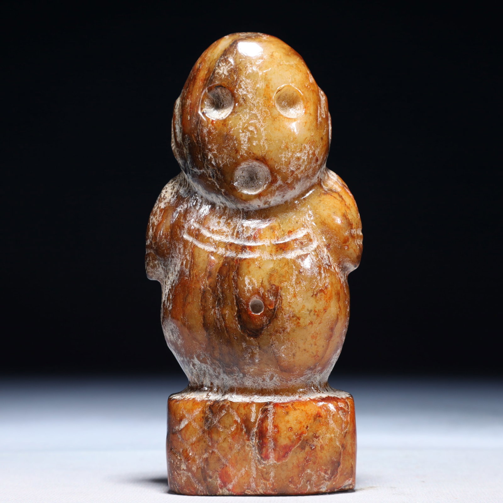 An Archaic Hongshan Culture Yellow Jade Figure Ornament: An Archaic Hongshan Culture Yellow Jade Figure Ornament,Ancient Time,China,Size:2.2inx0.8inx5.5in,Weight:500g 红山文化黄玉人物摆件,中&