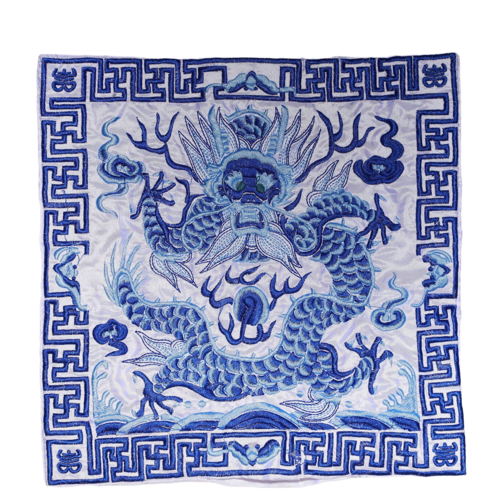 An Exquisite Embroidery Dragon Pattern Civil Official Rank Badges: An Exquisite Embroidery Dragon Pattern Civil Official Rank Badges,Qing Dynasty,China,Size:10.2inx10.2in 刺绣龙官补,中国清代