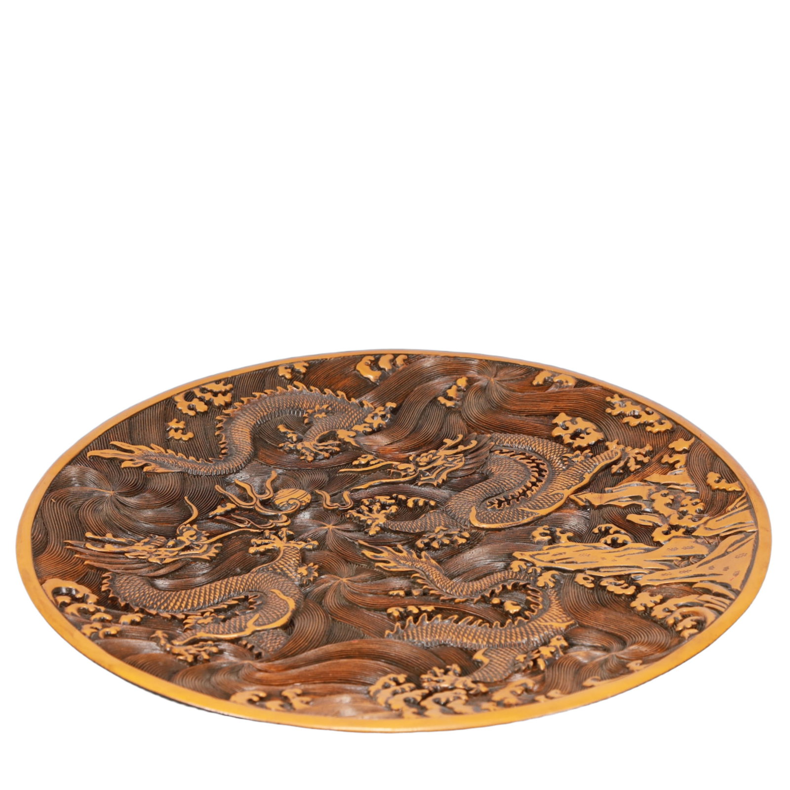 A Rare Yellow Lacquer Dragon Pattern Plate (1 of 5)