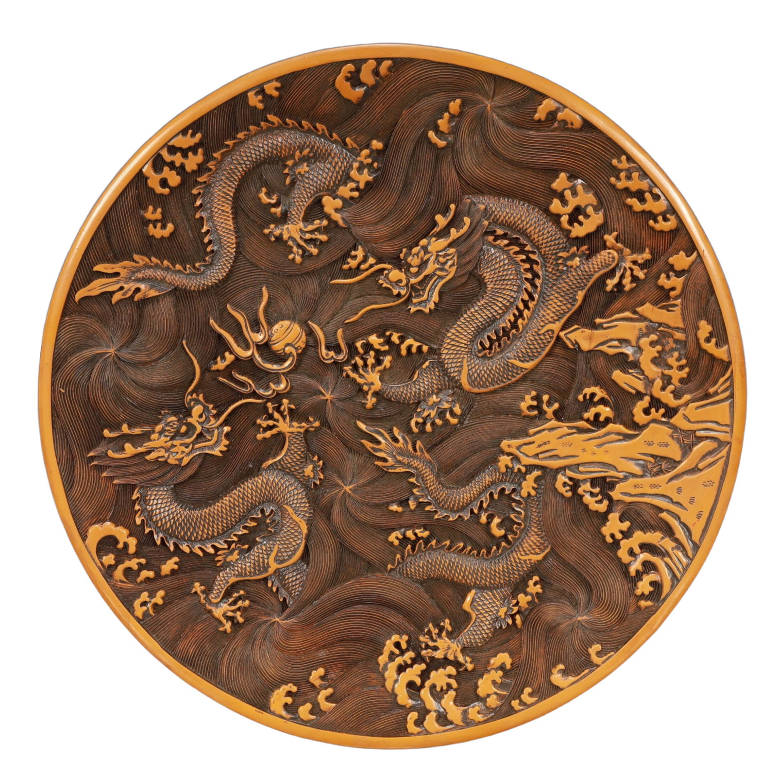 A Rare Yellow Lacquer Dragon Pattern Plate - 2