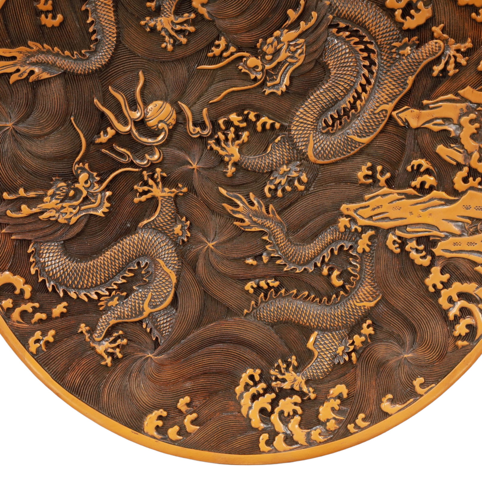 A Rare Yellow Lacquer Dragon Pattern Plate - 4