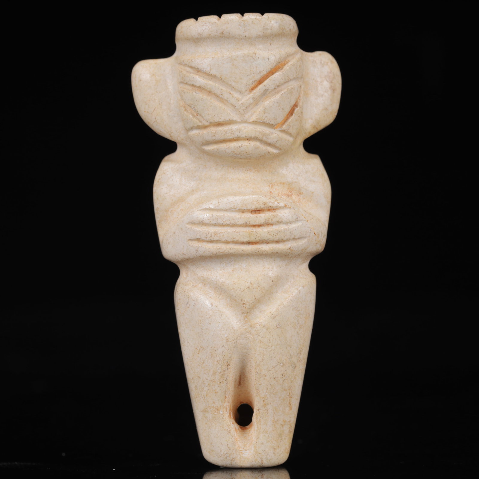 An Archaic Hongshan Culture Yellow Jade Figure Ornament: An Archaic Hongshan Culture Yellow Jade Figure Ornament,Ancient Time,China,Size:1.6inx0.8inx3.1in,Weight:77g 红山文化黄玉人物摆件,新&#