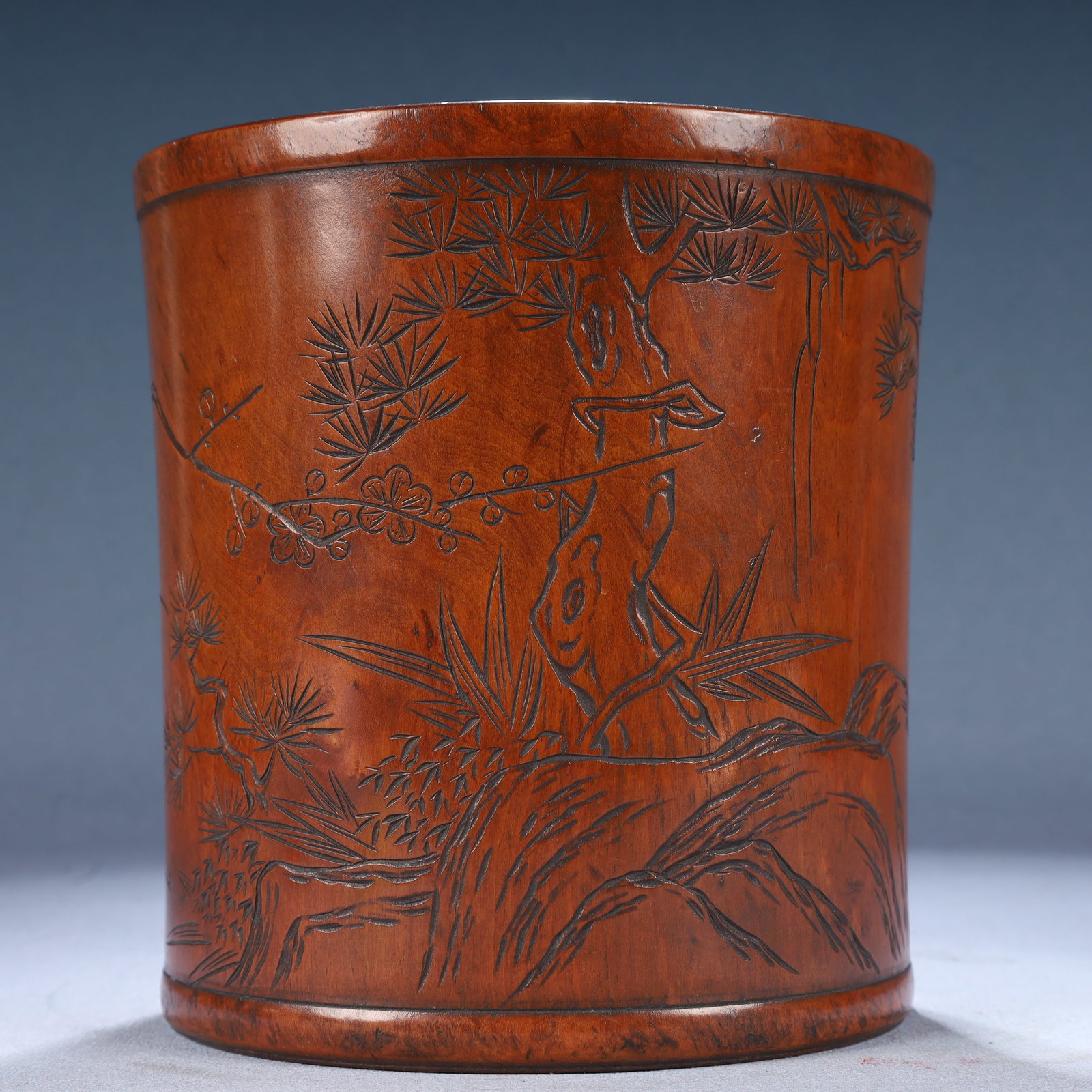 An Exquisite Boxwood Pine, Bamboo and Plum Blossom Pattern Brush Pot,With Poem (1 of 8)