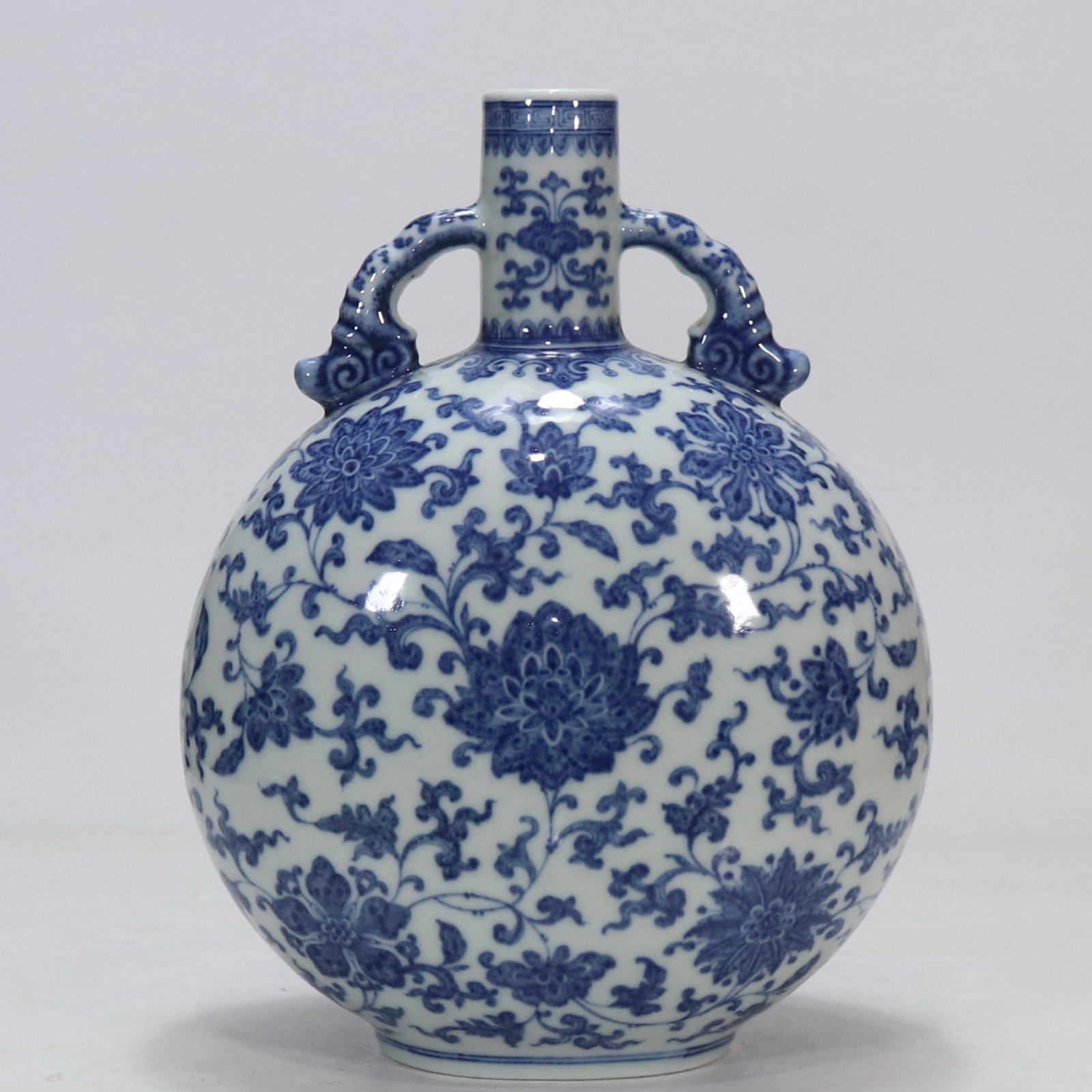 A Rare Blue and White Lotus Pattern Double-Ears Vase: A Rare Blue and White Lotus Pattern Double-Ears Vase,Qing Dynasty,China,Yongzheng Six-character Mark,Size:12.4in