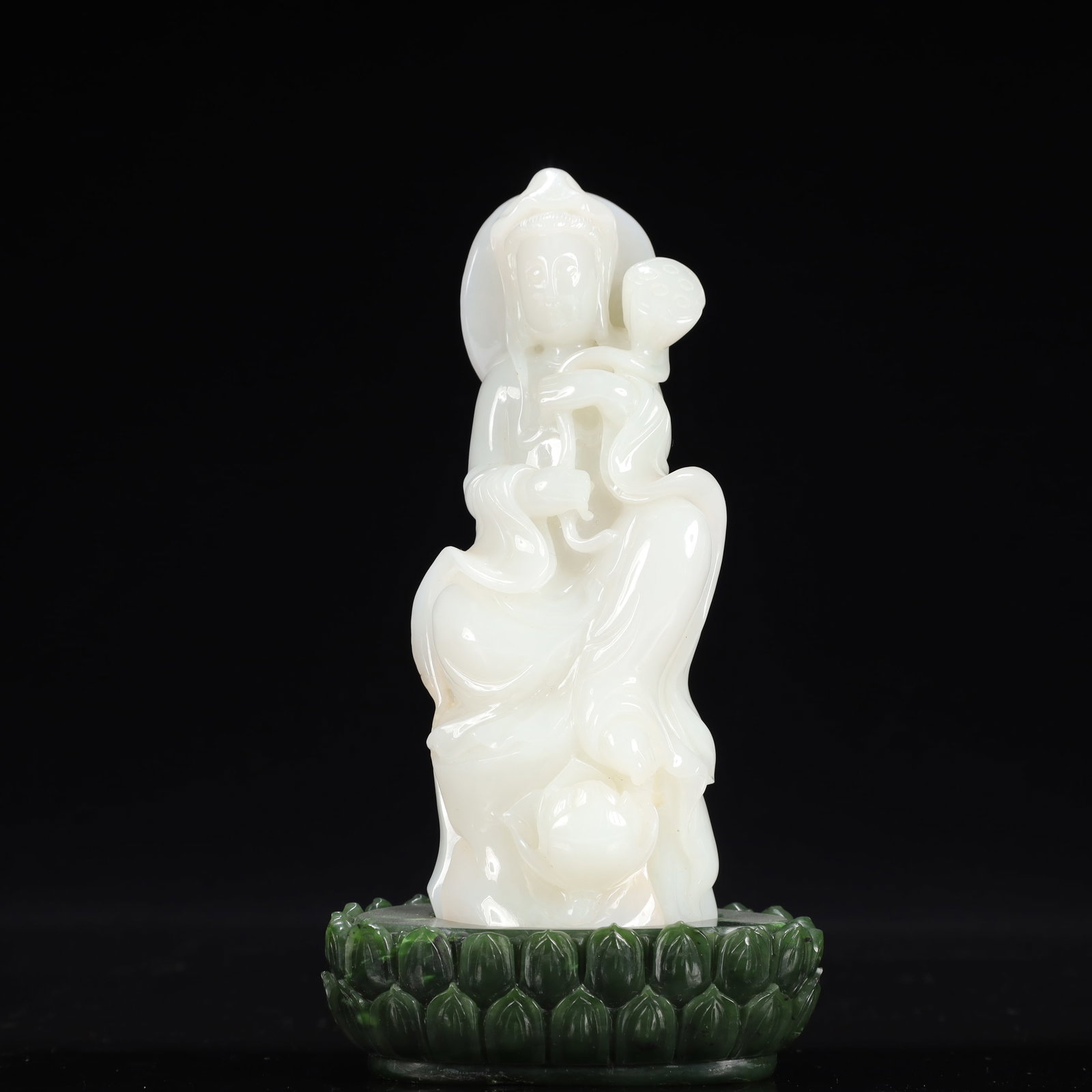 An Exquisite White Jade Statue of Avalokitesvara,With Jasper Base (1 of 15)