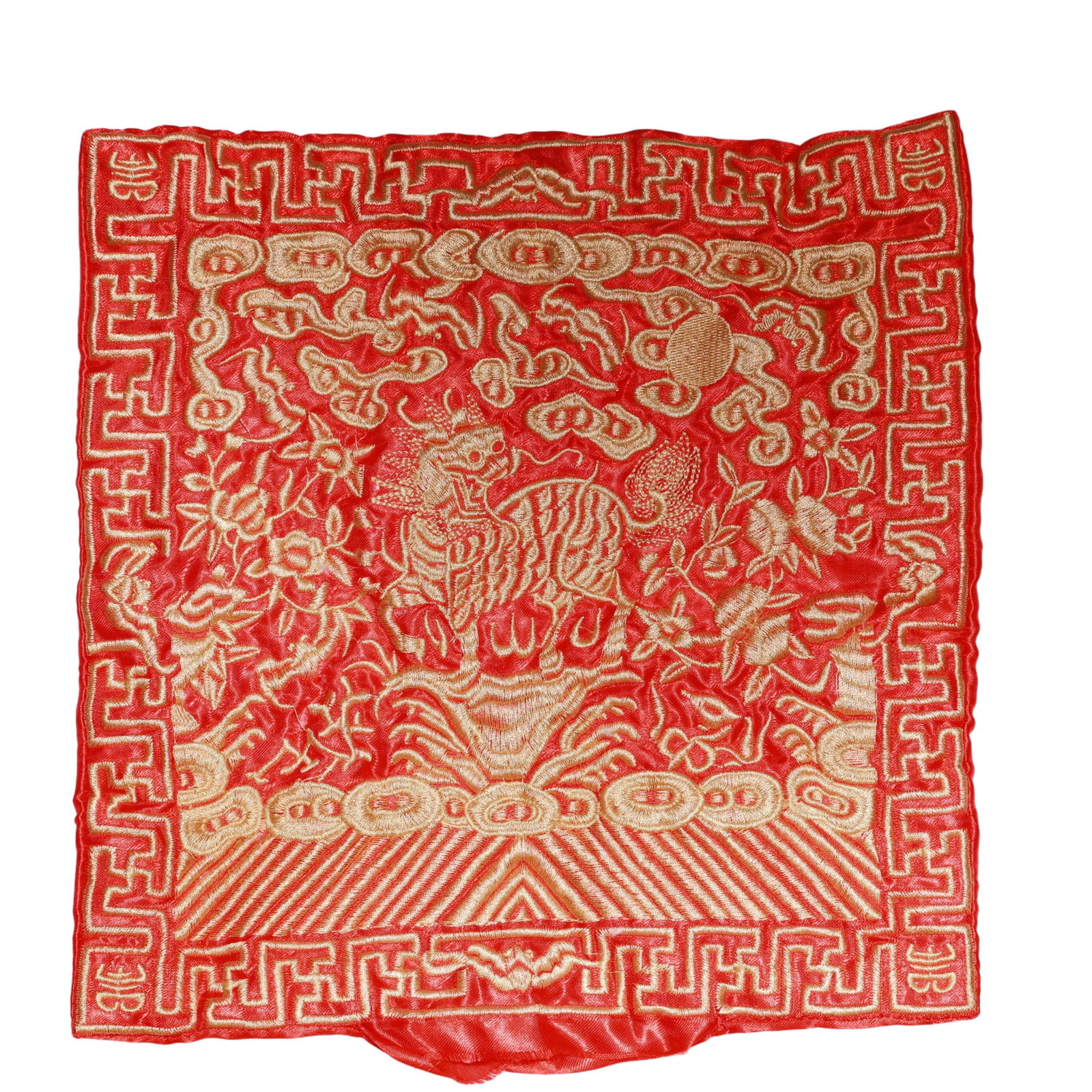 An Exquisite Embroidery Kylin Pattern Civil Official Rank Badges: An Exquisite Embroidery Kylin Pattern Civil Official Rank Badges,Qing Dynasty,China,Size:10.2inx10.2in 刺绣麒麟官补,中国清代