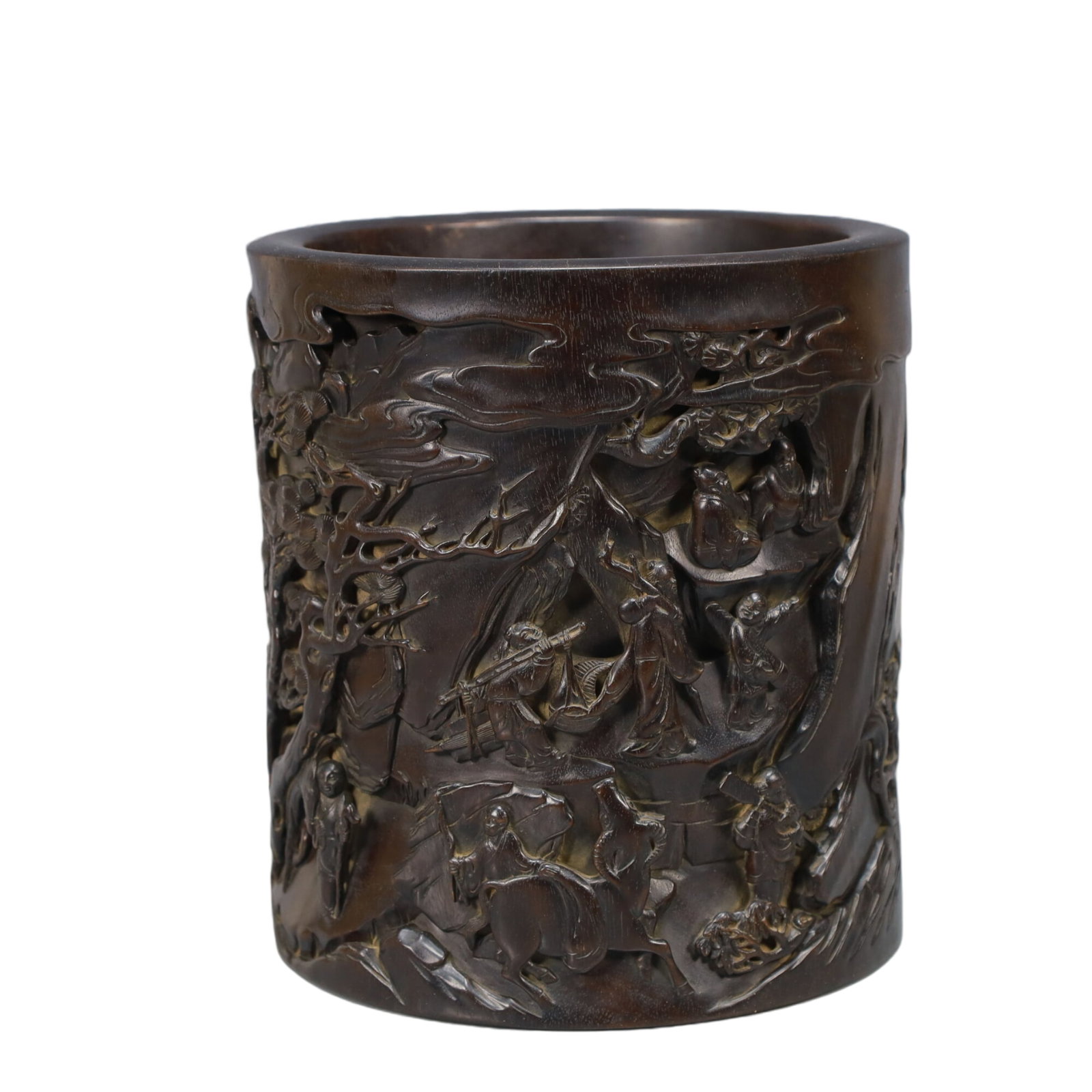 An Exquisite Zitanwood Character and Story Pattern Brush Pot: An Exquisite Zitanwood Character and Story Pattern Brush Pot,Qing Dynasty, China,Size:7.9inx8.7in,Weight:3450g