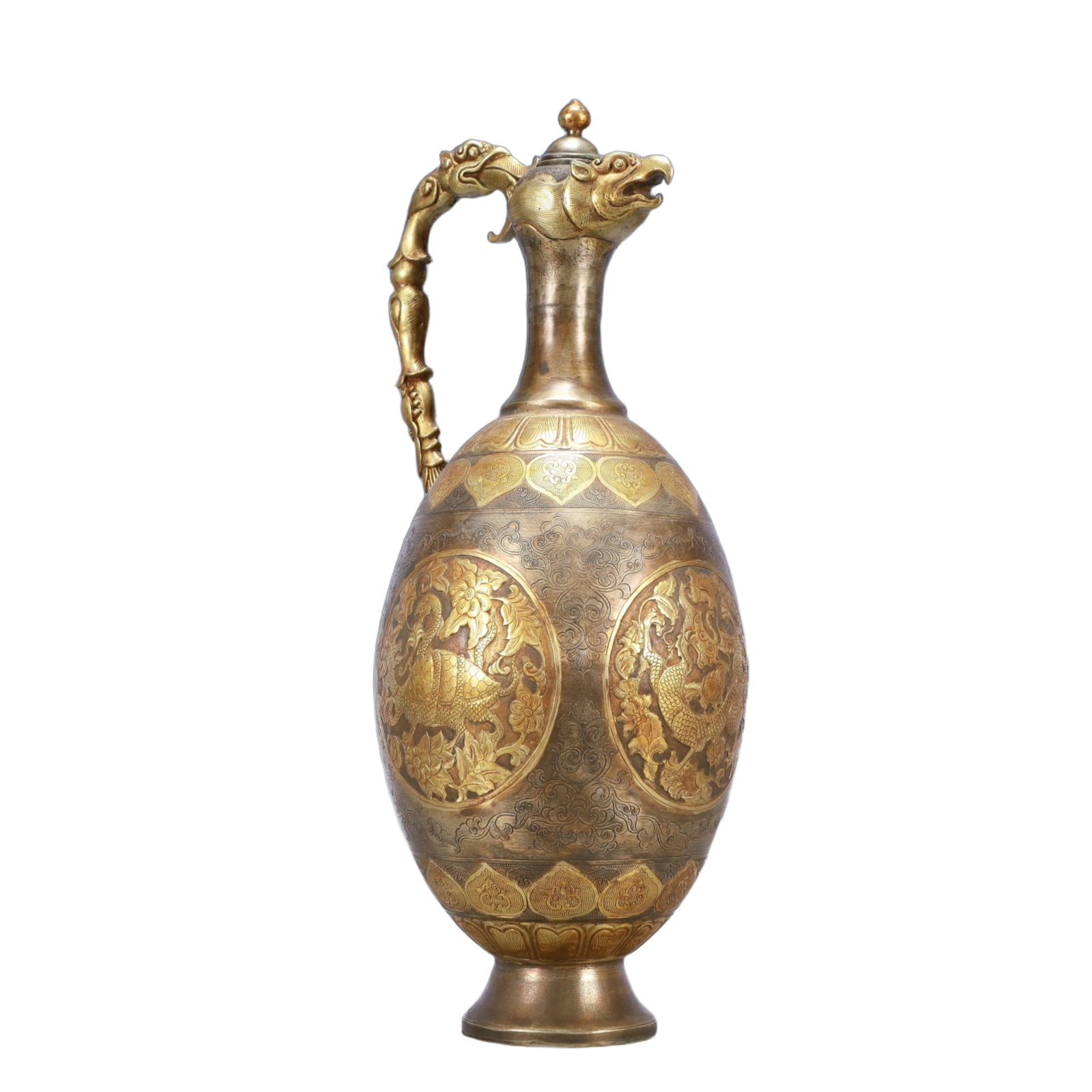 A Huge Gilt Silver Auspicious Beast Pattern Ewer - 4