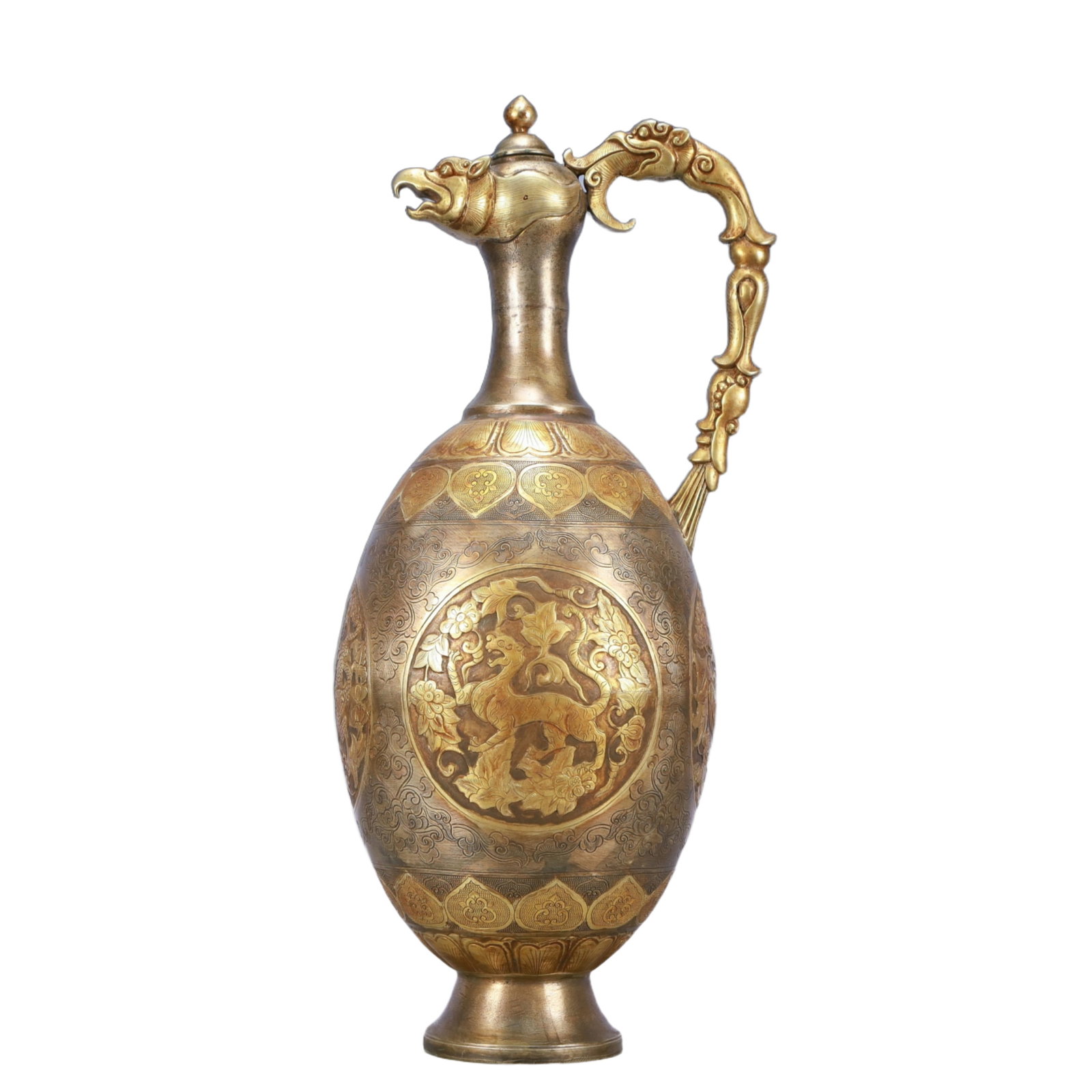 A Huge Gilt Silver Auspicious Beast Pattern Ewer - 8