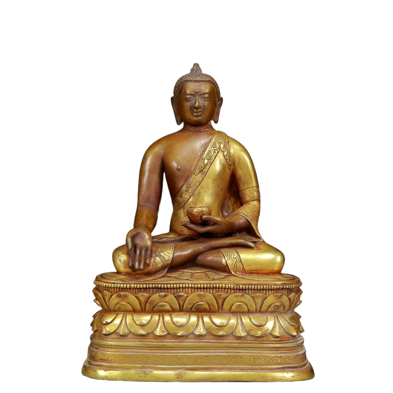A Solemn Gilt Bronze Statue of Sakyamuni: A Solemn Gilt Bronze Statue of Sakyamuni,Ming Dynasty, China,Size:7.5inx5.1inx10.6in,Weight:4620g 铜鎏金释迦摩尼像，明代