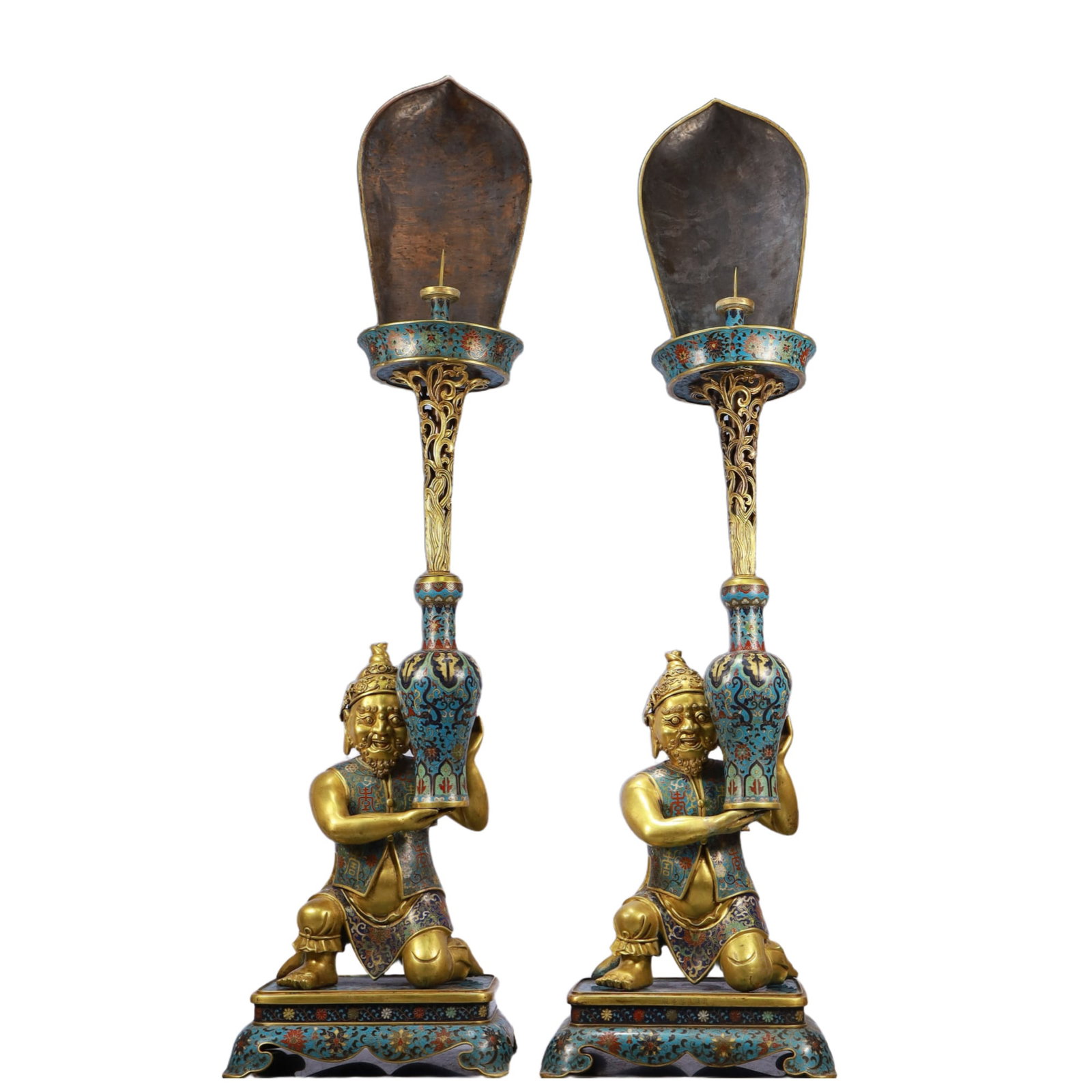 A Pair of Huge Cloisonne Lotus Pattern Figure Candlesticks (1 of 15)