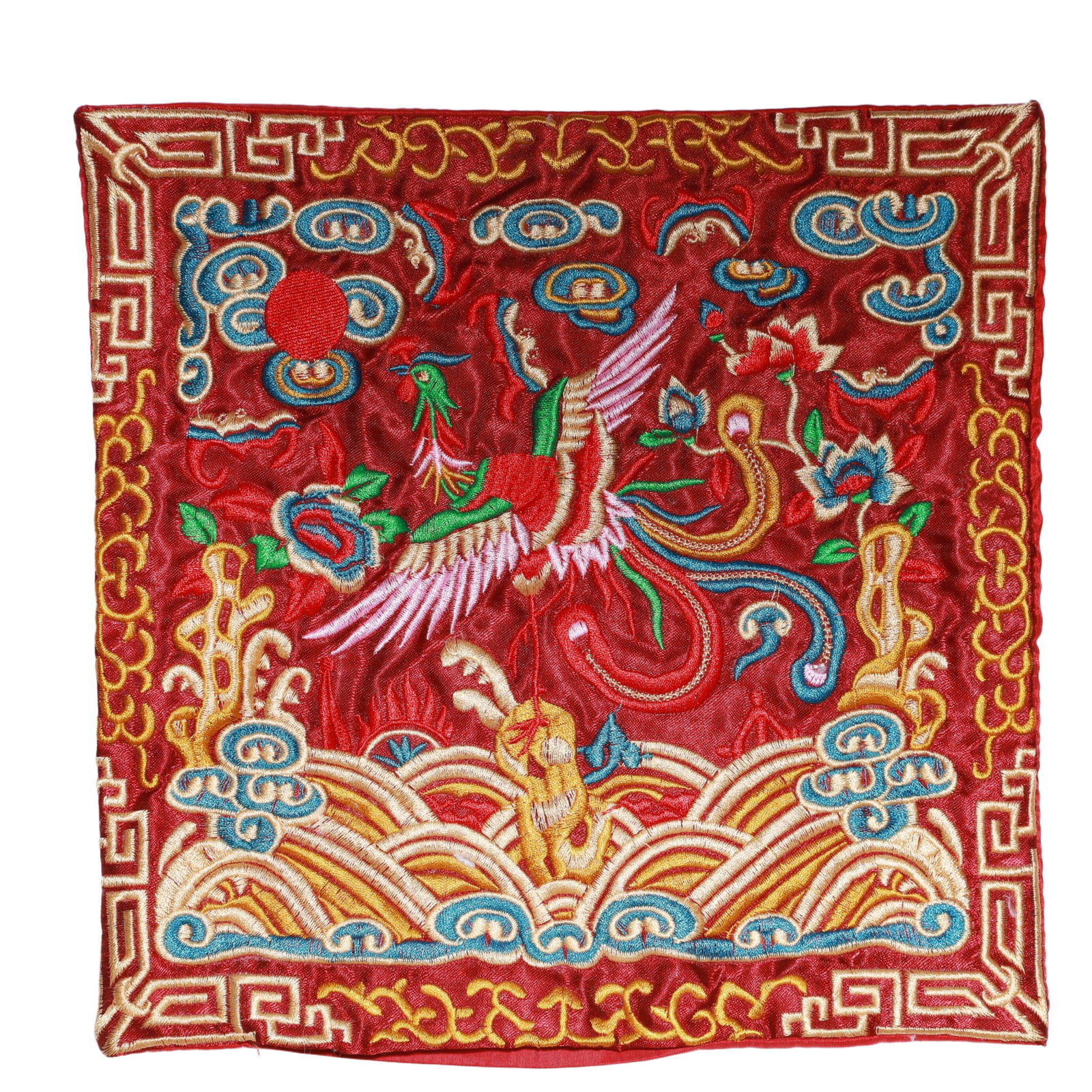 An Exquisite Embroidery Phoenix Pattern Civil Official Rank Badges: An Exquisite Embroidery Phoenix Pattern Civil Official Rank Badges,Qing Dynasty,China,Size:10.2inx10.2in 刺绣凤官补,中国清代