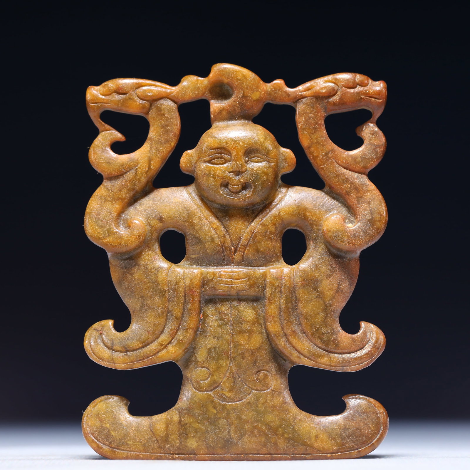 An Exquisite Archaic Jade Figure Pattern Ornament: An Exquisite Archaic Jade Figure Pattern Ornament,Ancient Time,China,Size:2.6inx0.4inx3.3in,Weight:97g 高古玉人物纹摆件,中国远古