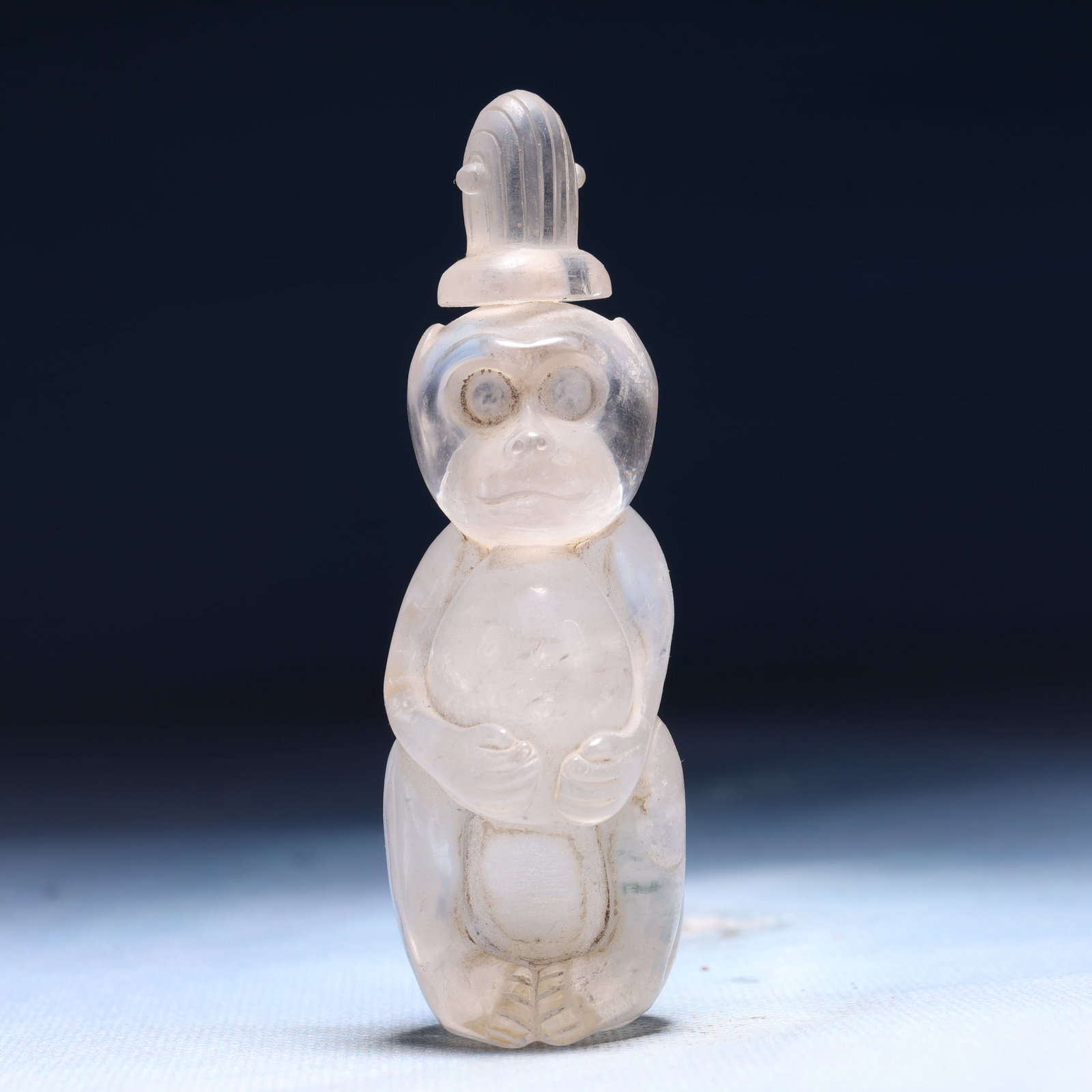 An Exquisite Crystal Monkey Ornament: An Exquisite Crystal Monkey Ornament,Qing Dynasty,China,Size:1inx0.8inx3.3in,Weight:78g 水晶猴子摆件,中国清代