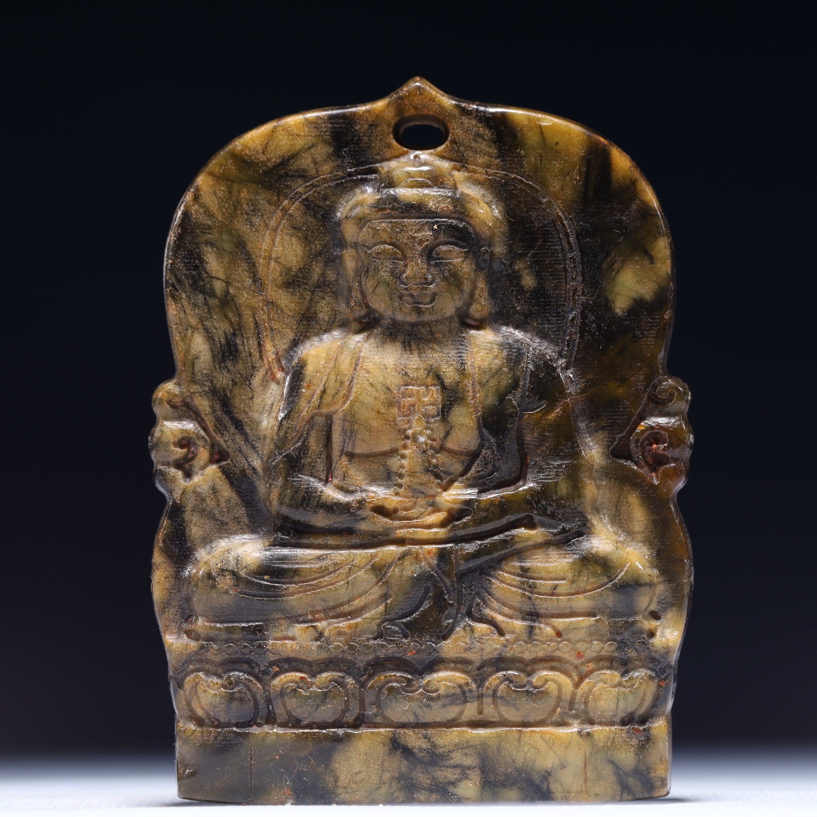 An Exquisite Archaic Jade Statue of Sakyamuni Pendant: An Exquisite Archaic Jade Statue of Sakyamuni Pendant,Ancient Time,China,Size:2.2inx0.4inx3in,Weight:93g