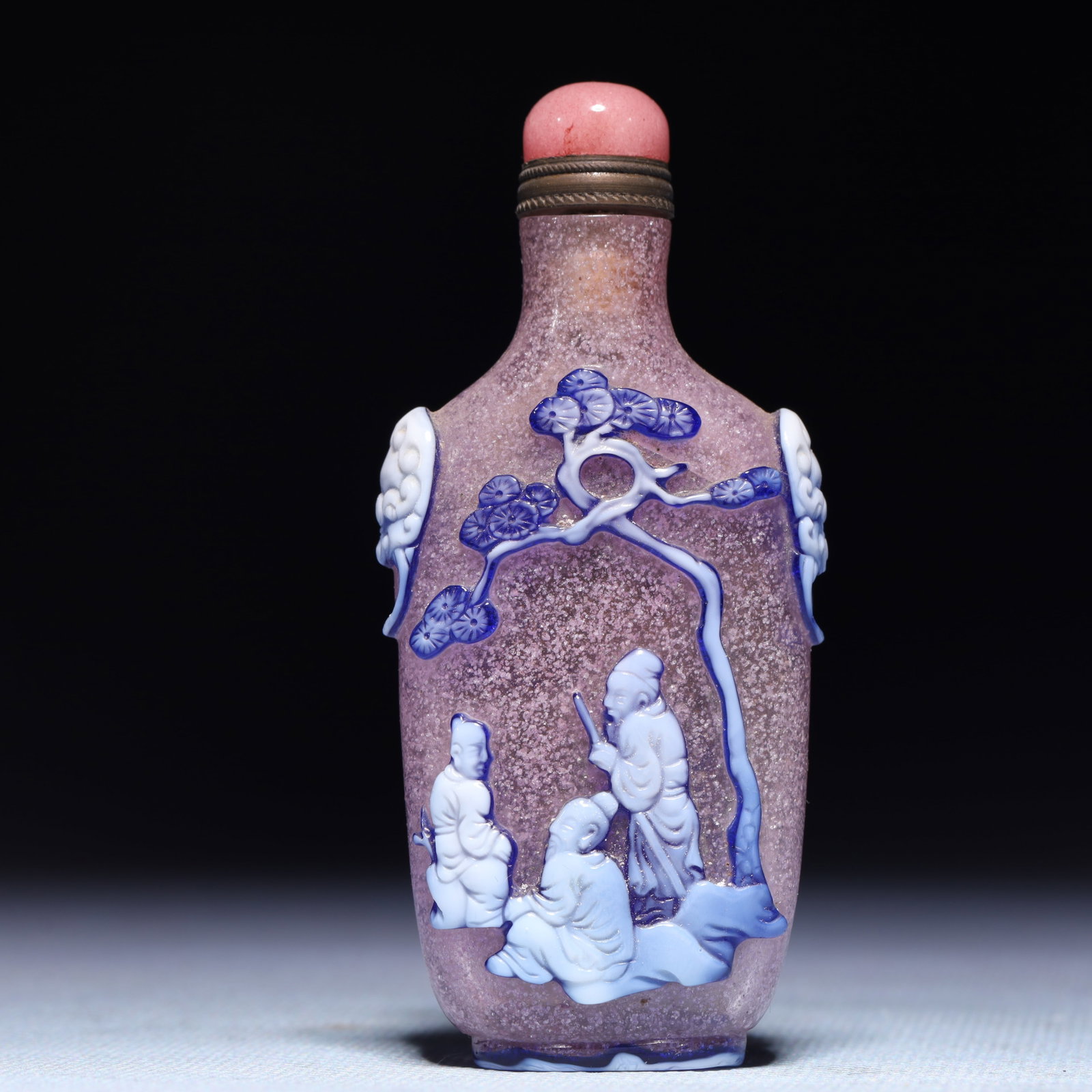 An Exquisite Glass Character and Story Pattern Snuff Bottle: An Exquisite Glass Character and Story Pattern Snuff Bottle,Qing Dynasty,China,Size:1.4inx0.6inx3.3in,Weight:52.7g 琉璃人物故事纹鼻烟壶,