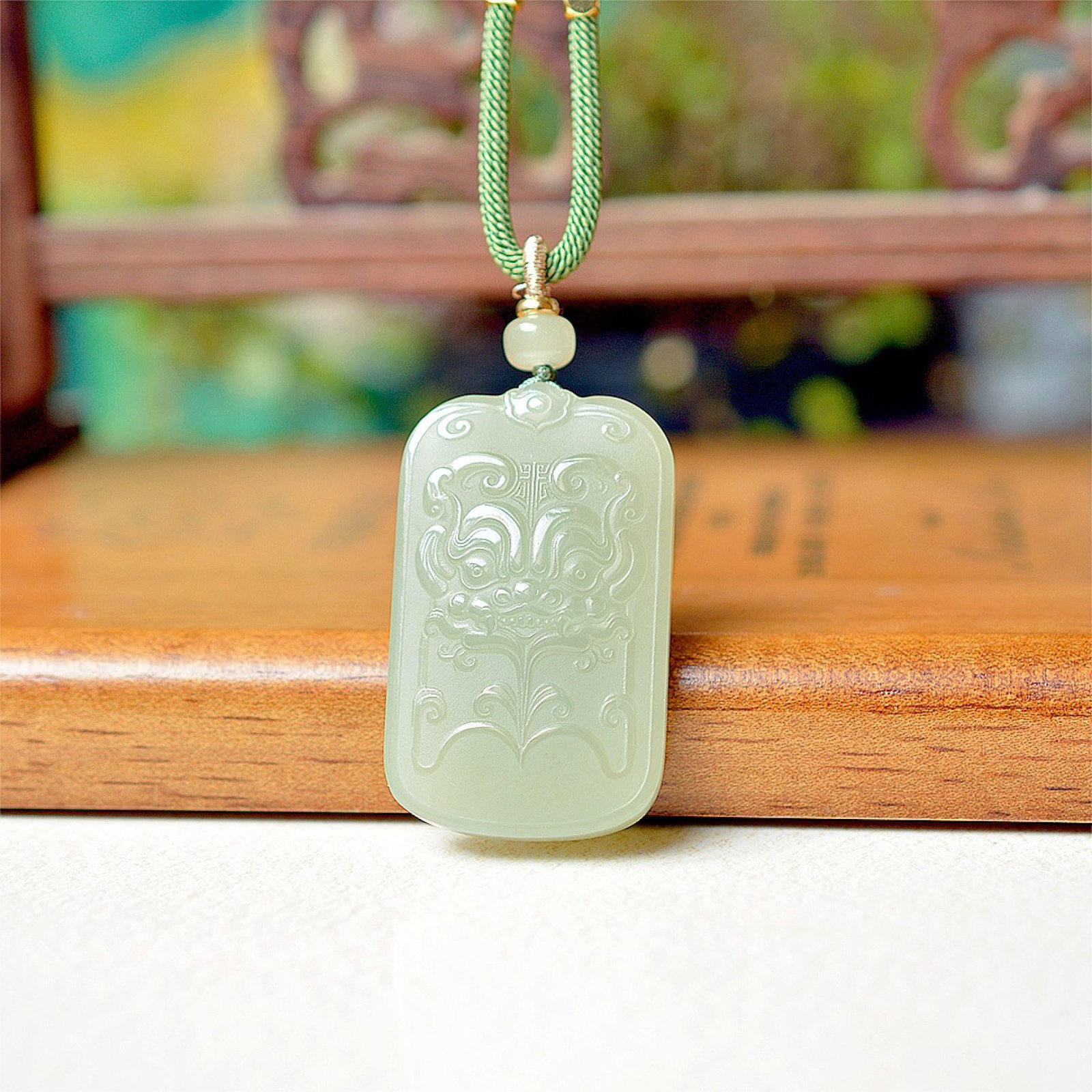 An Exquisite White Jade Beast-Face Pattern Pendant: An Exquisite White Jade Beast-Face Pattern Pendant,Size:1.2inx2in 白玉兽面纹挂件