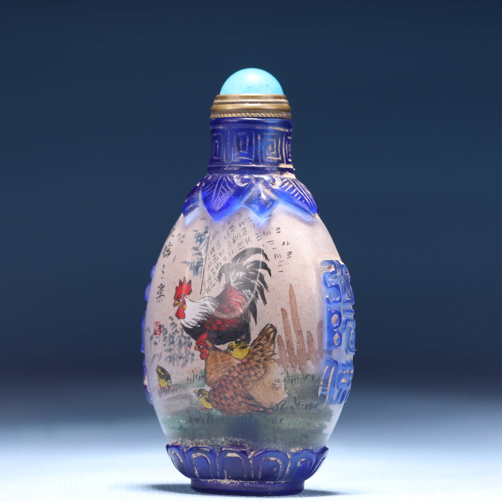 An Exquisite Glass Rooster Pattern Snuff Bottle - 2