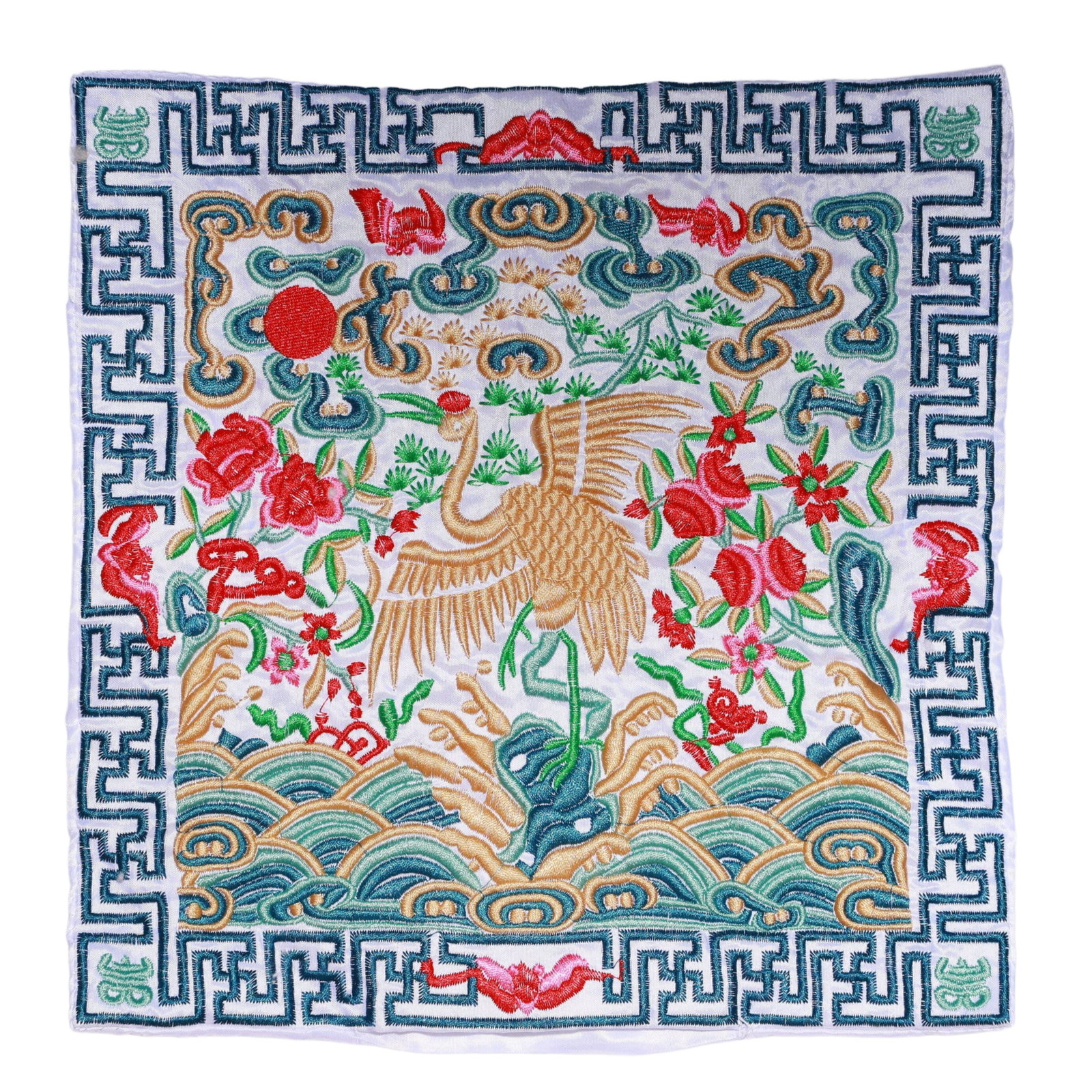An Exquisite Embroidery Crane Pattern Civil Official Rank Badges: An Exquisite Embroidery Crane Pattern Civil Official Rank Badges,Qing Dynasty,China,Size:10.2inx10.2in 刺绣仙鹤官补,中国清代