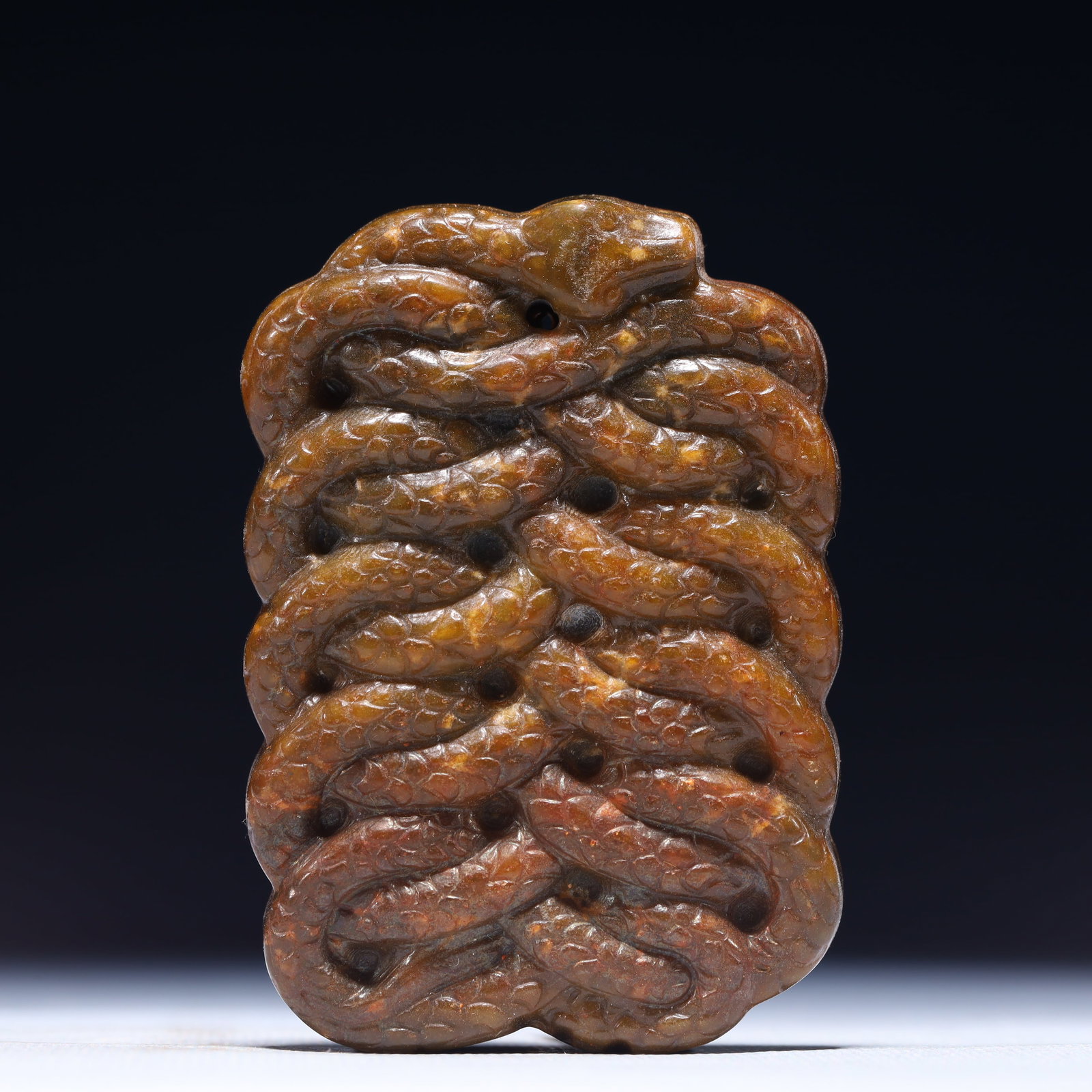 An Exquisite Archaic Jade Snake Patten Pendant: An Exquisite Archaic Jade Snake Patten Pendant,Ancient Time,China,Size:2.2inx0.4inx3in,Weight:122g