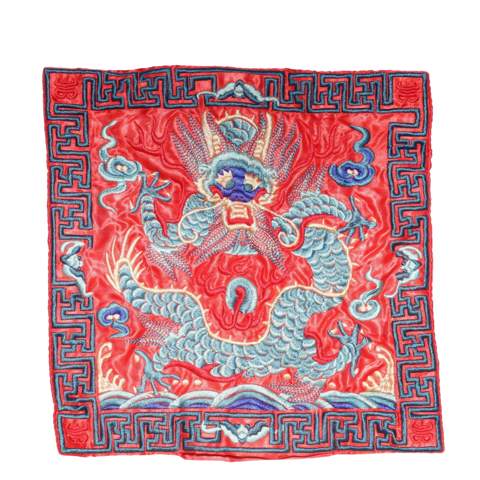 An Exquisite Embroidery Dragon Pattern Civil Official Rank Badges: An Exquisite Embroidery Dragon Pattern Civil Official Rank Badges,Qing Dynasty,China,Size:10.2inx10.2in 刺绣龙官补,中国清代