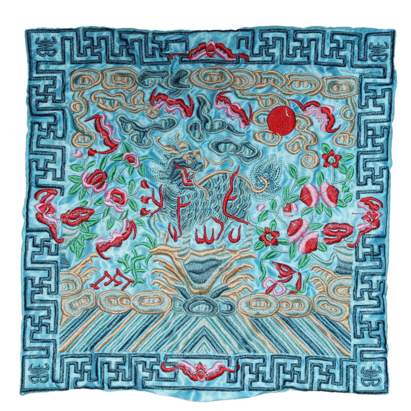 An Exquisite Embroidery Kylin Pattern Civil Official Rank Badges: An Exquisite Embroidery Kylin Pattern Civil Official Rank Badges,Qing Dynasty,China,Size:10.2inx10.2in 刺绣麒麟官补,中国清代
