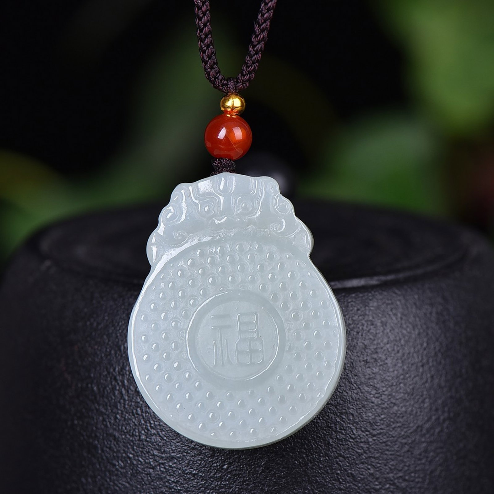 An Exquisite White Jade Fu-Character Pattern Pendant: An Exquisite White Jade Fu-Character Pattern Pendant,Size:1.1inx1.3in 白玉福字纹挂件