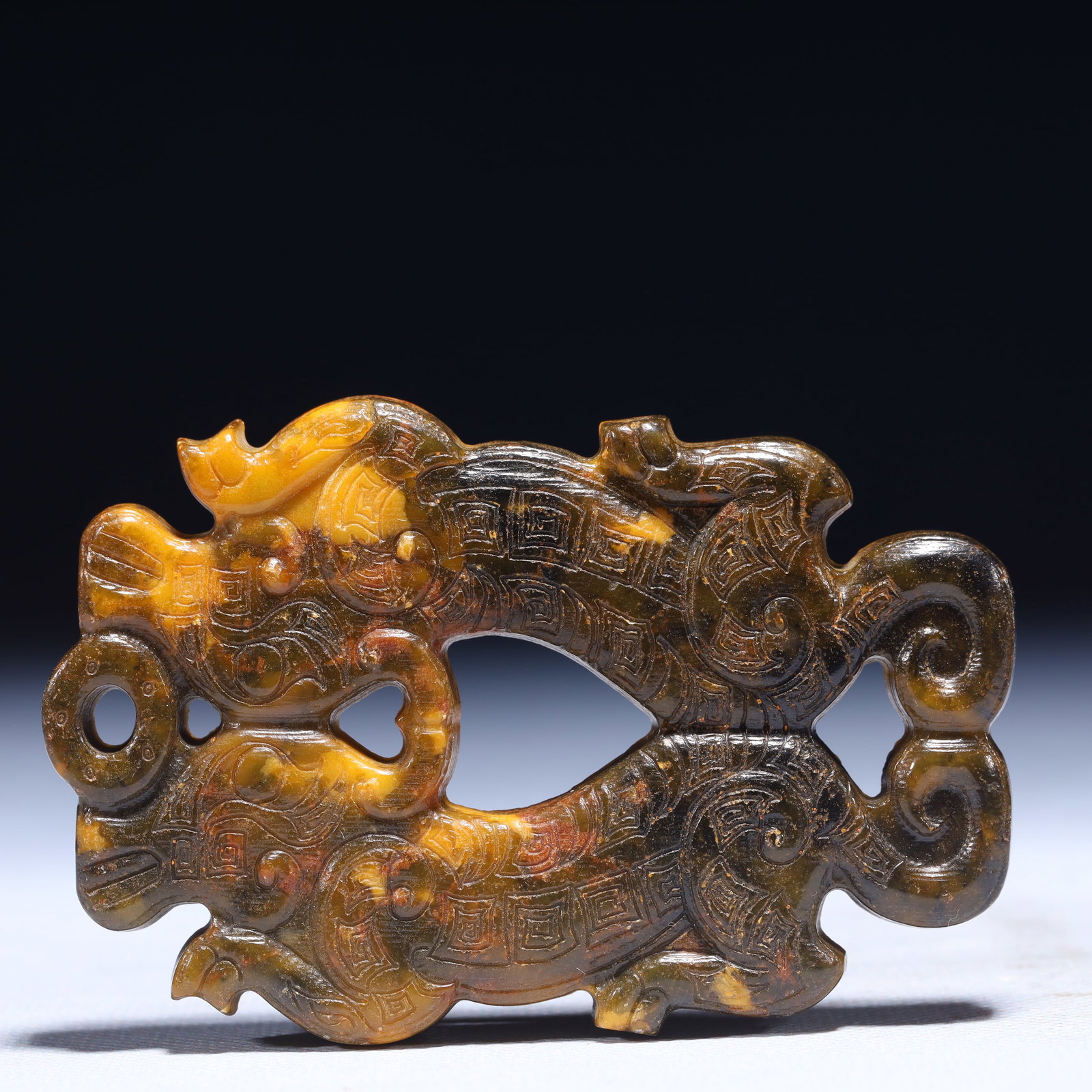 An Exquisite Archaic Jade Beast Pattern Pendant: An Exquisite Archaic Jade Beast Pattern Pendant,Ancient Time,China,Size:2.4inx0.2inx3.3in,Weight:76g 高古玉兽纹挂件,中国远古时&#
