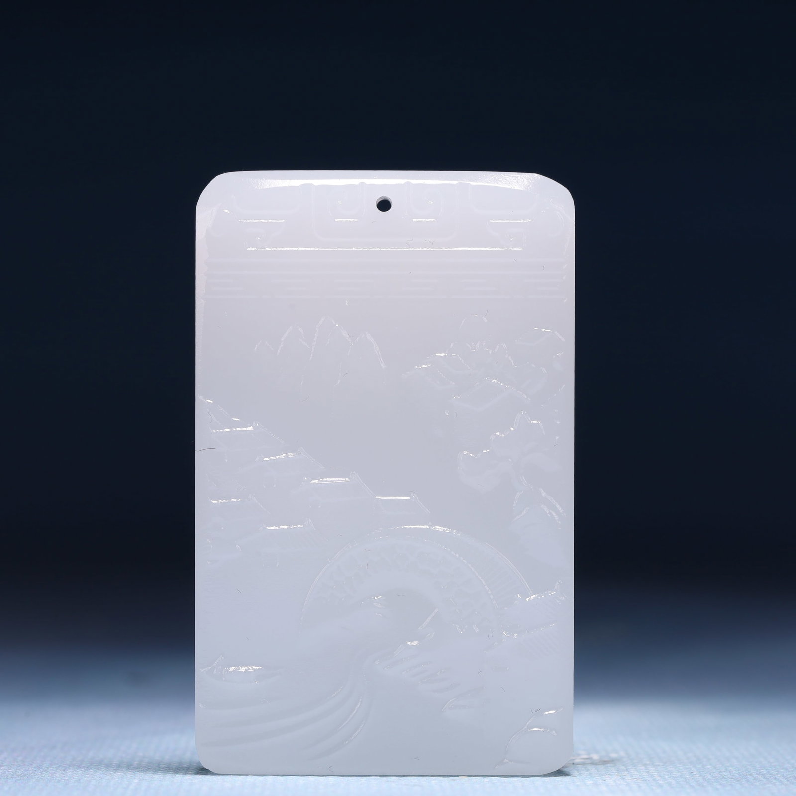 An Exquisite White Jade Landscape Pattern Pendant: An Exquisite White Jade Landscape Pattern Pendant,Size:1.6inx0.4inx2.4in,Weight:52g 白玉山水纹牌
