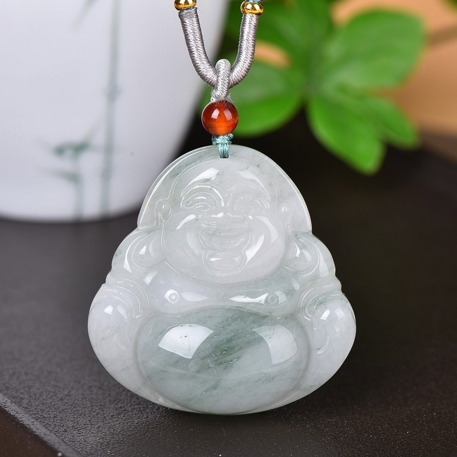 An Exquisite Jadeite Statue of Maitreya Buddha Pendant: An Exquisite Jadeite Statue of Maitreya Buddha Pendant,Size:1.8inx1.8in 翡翠弥勒佛挂件