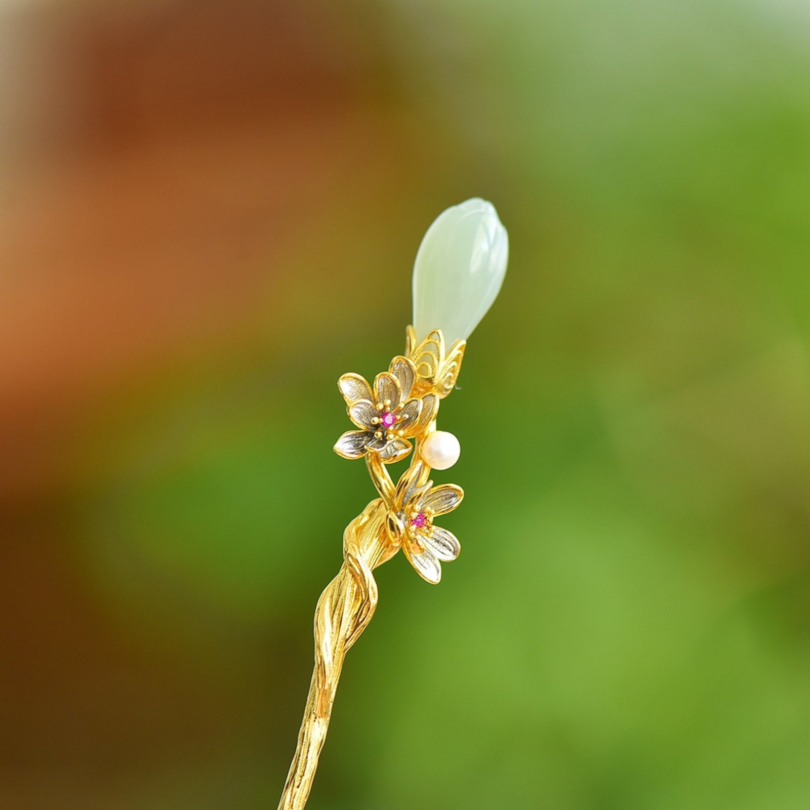 An Exquisite Sterling Silver-Gold Plated Inlaid White Jade Hairpin,Inlaid Pearl: An Exquisite Sterling Silver-Gold Plated Inlaid White Jade Hairpin,Inlaid Pearl 纯银镀金镶白玉发簪,嵌珍珠
