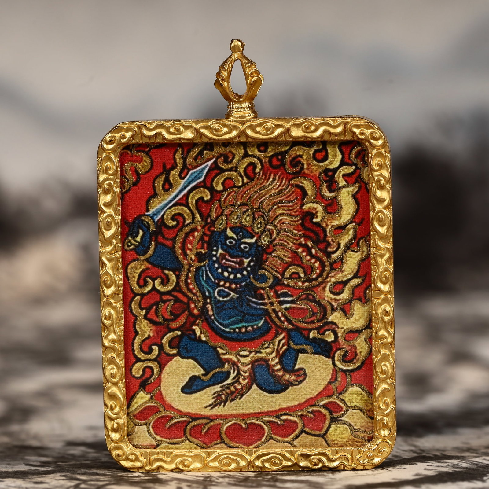 An Exquisite Painted Color Statue of Mammon Tangka: An Exquisite Painted Color Statue of Mammon Tangka,Size:2inx2.8in 彩绘财神像唐卡