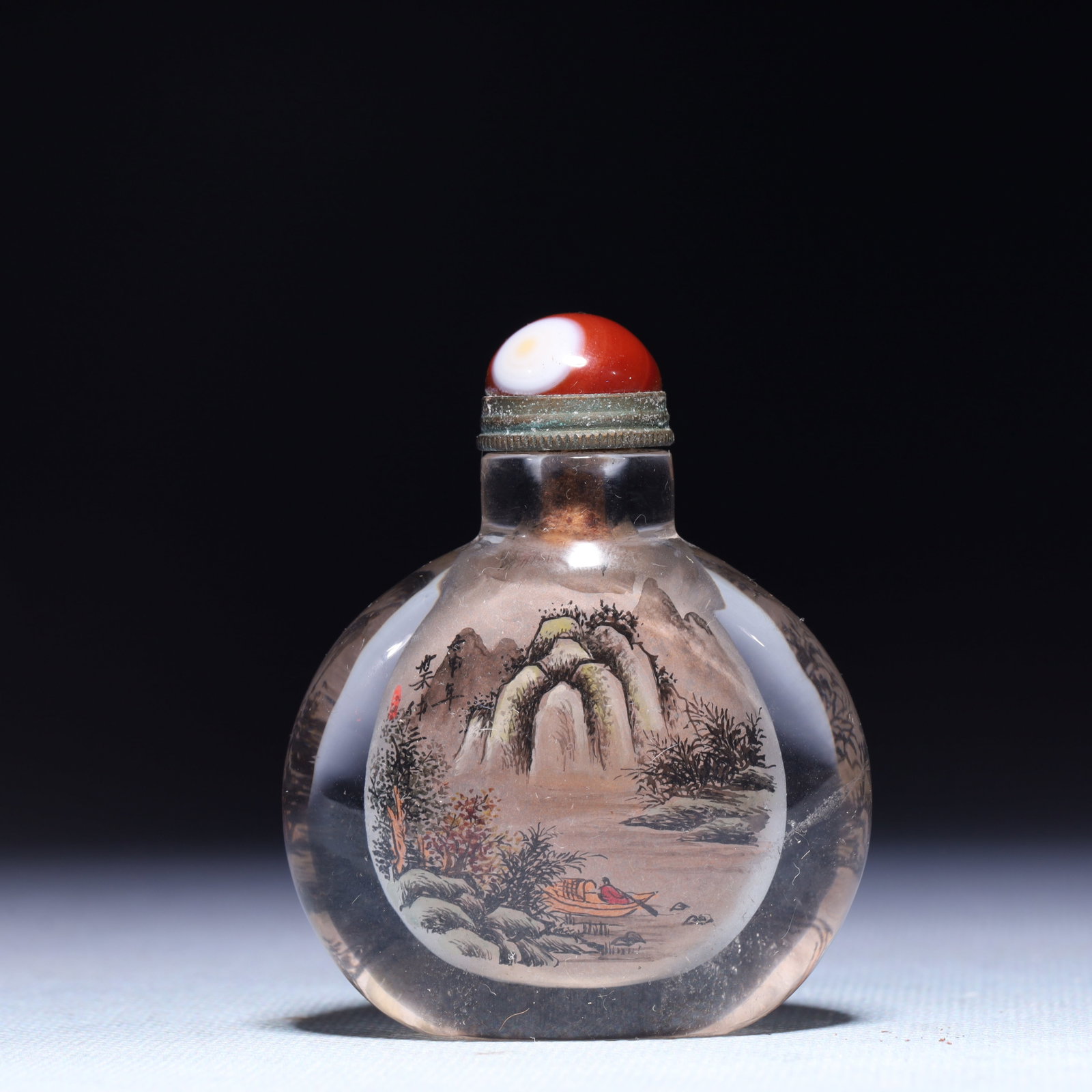 An Exquisite Crystal Landscape and Figure Pattern Snuff Bottle: An Exquisite Crystal Landscape and Figure Pattern Snuff Bottle,Qing Dynasty,China,Size:2.2inx0.8inx2.8in,Weight:86.5g